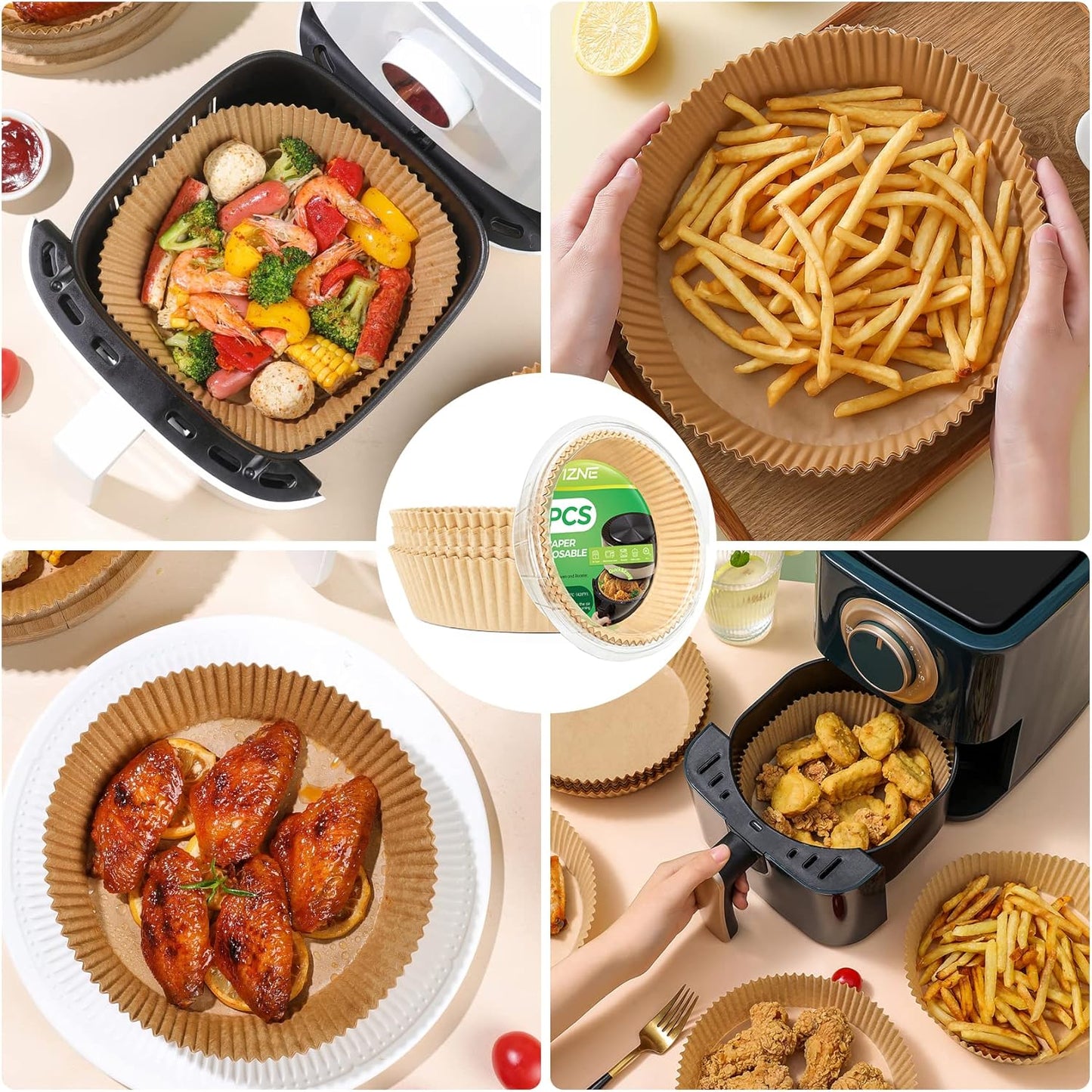 Air Fryer Liners Disposable - 150Pcs 6.5In Round Parchment Paper for Air Fryer Non-Stick Airfryer Basket Liners for Steamer Microwave Oven