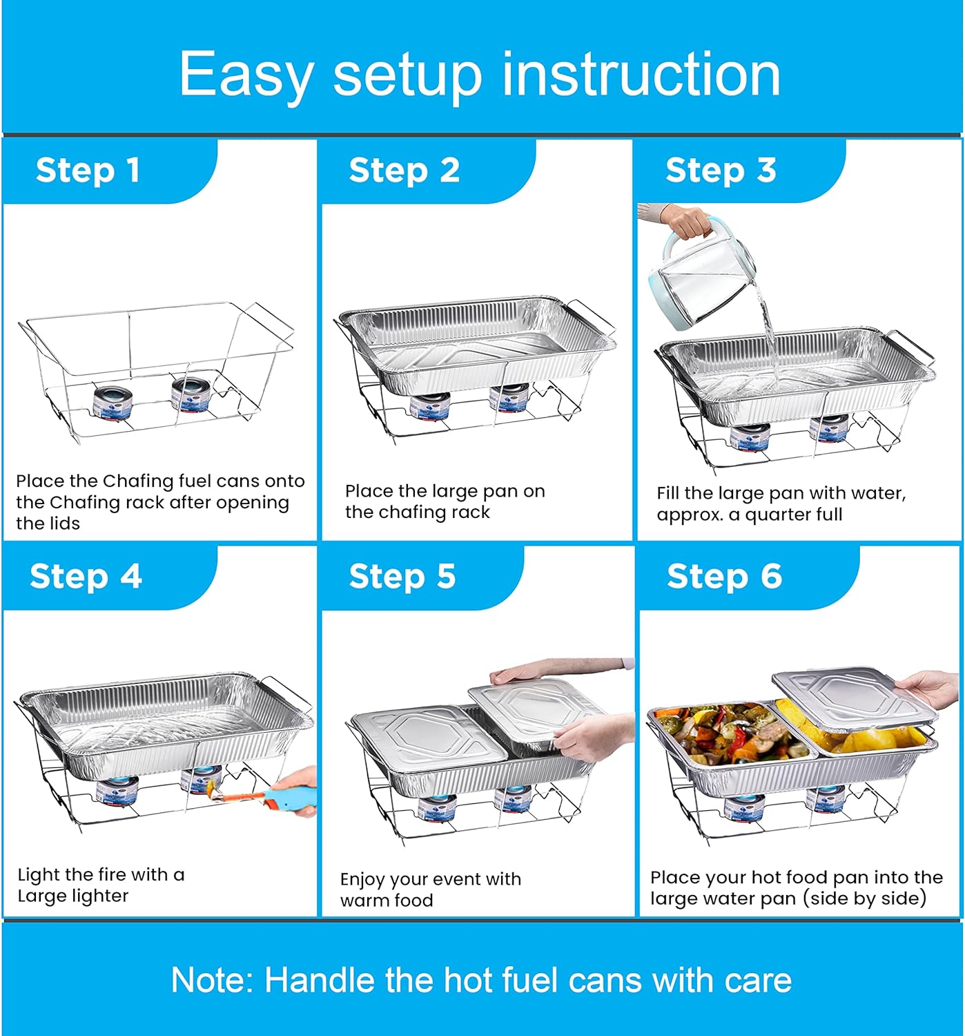 Disposable Chafing Dish Buffet Set, Food Warmers for Parties, Complete 33 Pcs of Chafing Servers with Covers, Catering Supplies with Full-Size Pans (9x13), Warming Trays for Food with Utensils & Lids