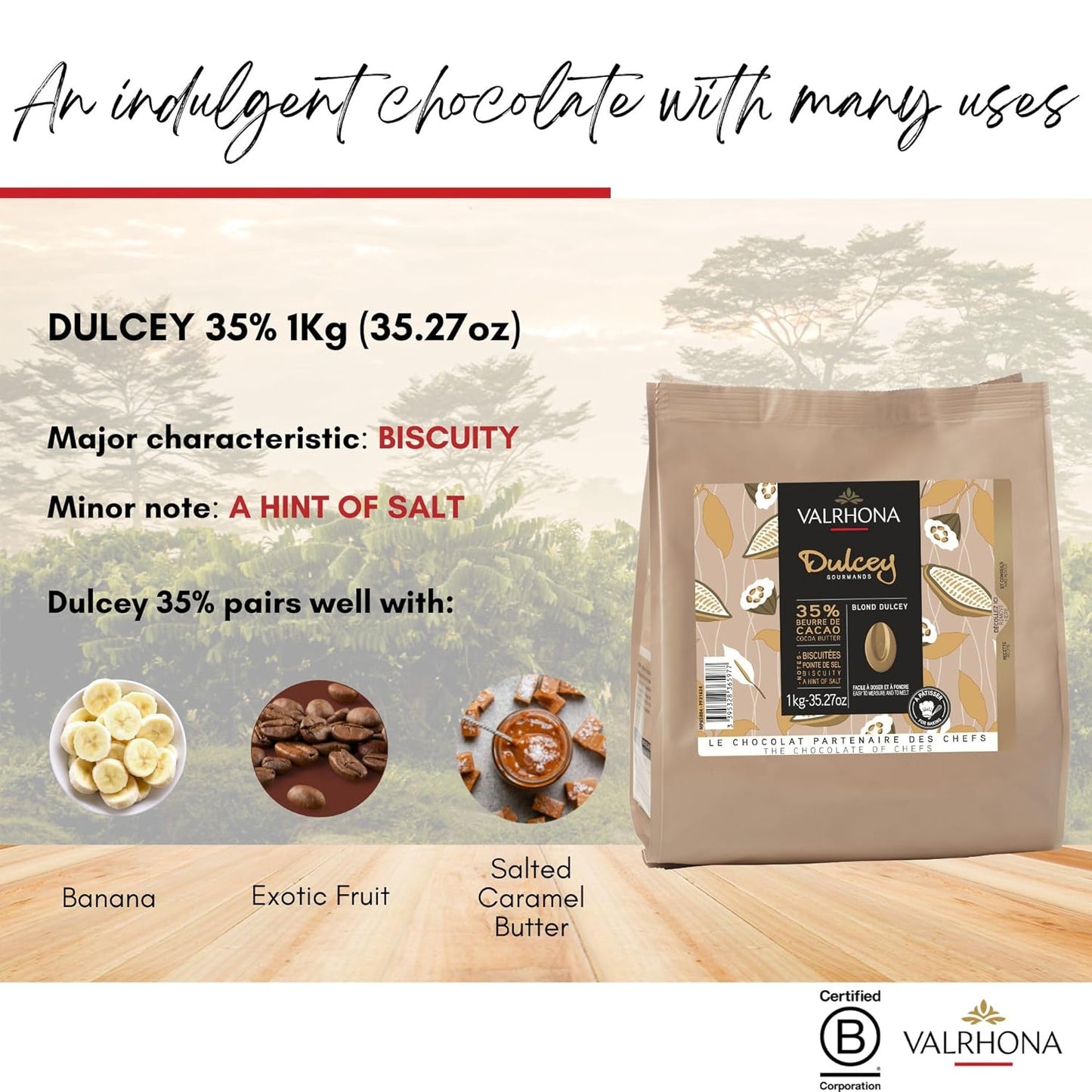 Valrhona Premium French Baking Blonde Chocolate Discs (Feves) DULCEY 35% Cacao, Creamy, Caramel Cookie Flavor Notes, Easy Melt & Tempering Creamy, Balanced, For Luscious Frostings. 1kg (Pack of 1)