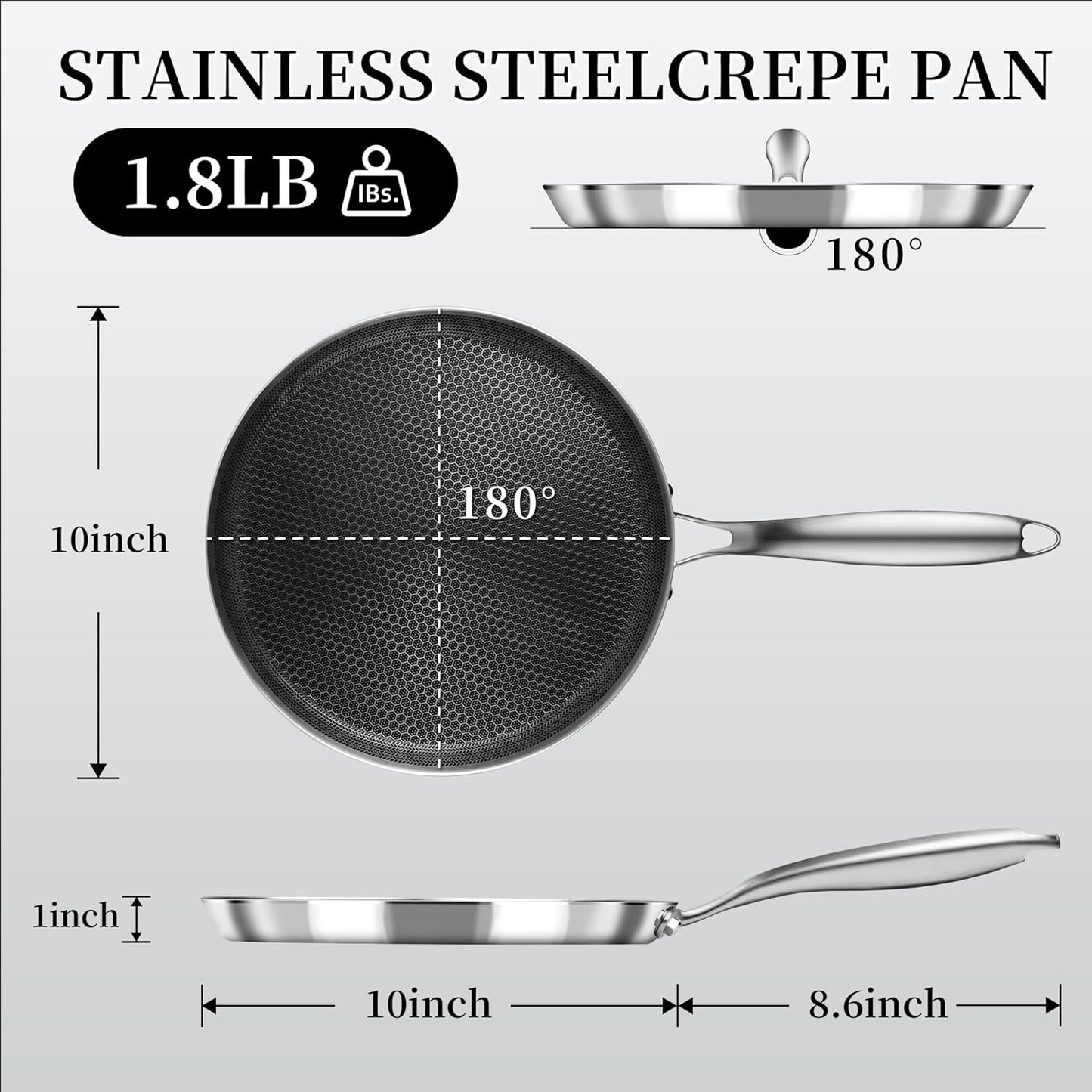 Nonstick Crepe Pan 10 inch Stainless Steel Crepe Pan Honeycomb Coating Flat Skillet Tawa Dosa Tortilla Pan,Omelet Pan with All Stove Tops Available, Induction Compatible