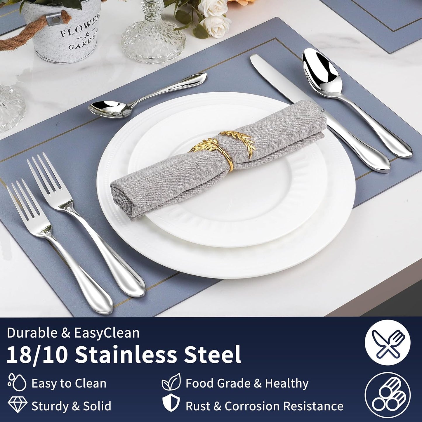 30 Pieces 18/10 Stainless Steel Flatware for 6, Heavy Duty Silverware Set, Forged Thick Kitchen Silverware, Dishwasher Safe, Ideal for Gift