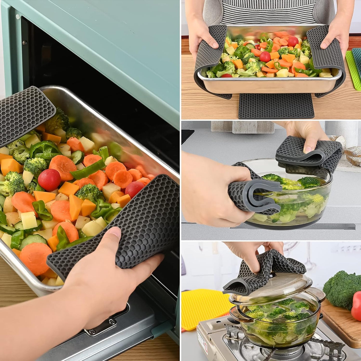 Silicone Trivets for Hot Dishes & Pans, Multi Pot Holders, Heat Resistant Mats for Countertop Set 4 Blue