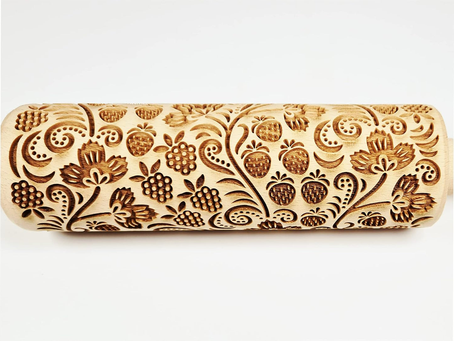 STRAWBERRY embossing rolling pin. Engraved wooden embossed dough roller for embossed cookies or clay by Algis Crafts