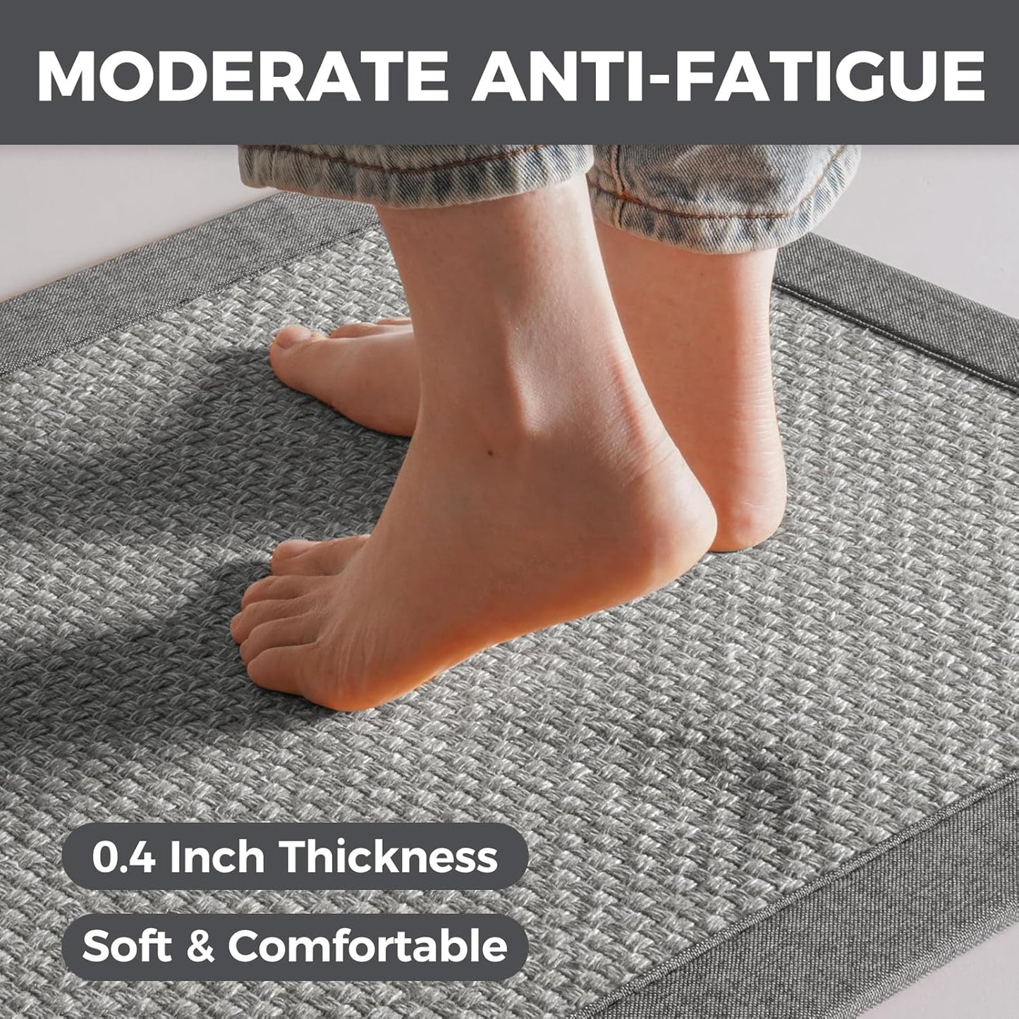 Kitchen Rugs Non Slip Washable, 0.4" Thick Anti Fatigue Cushioned Kitchen Mats for Floor, Super Absorbent Jute-Look Kitchen Sink Mat Standing Mat Office, Laundry, Easy Care, Gray 17"x47"