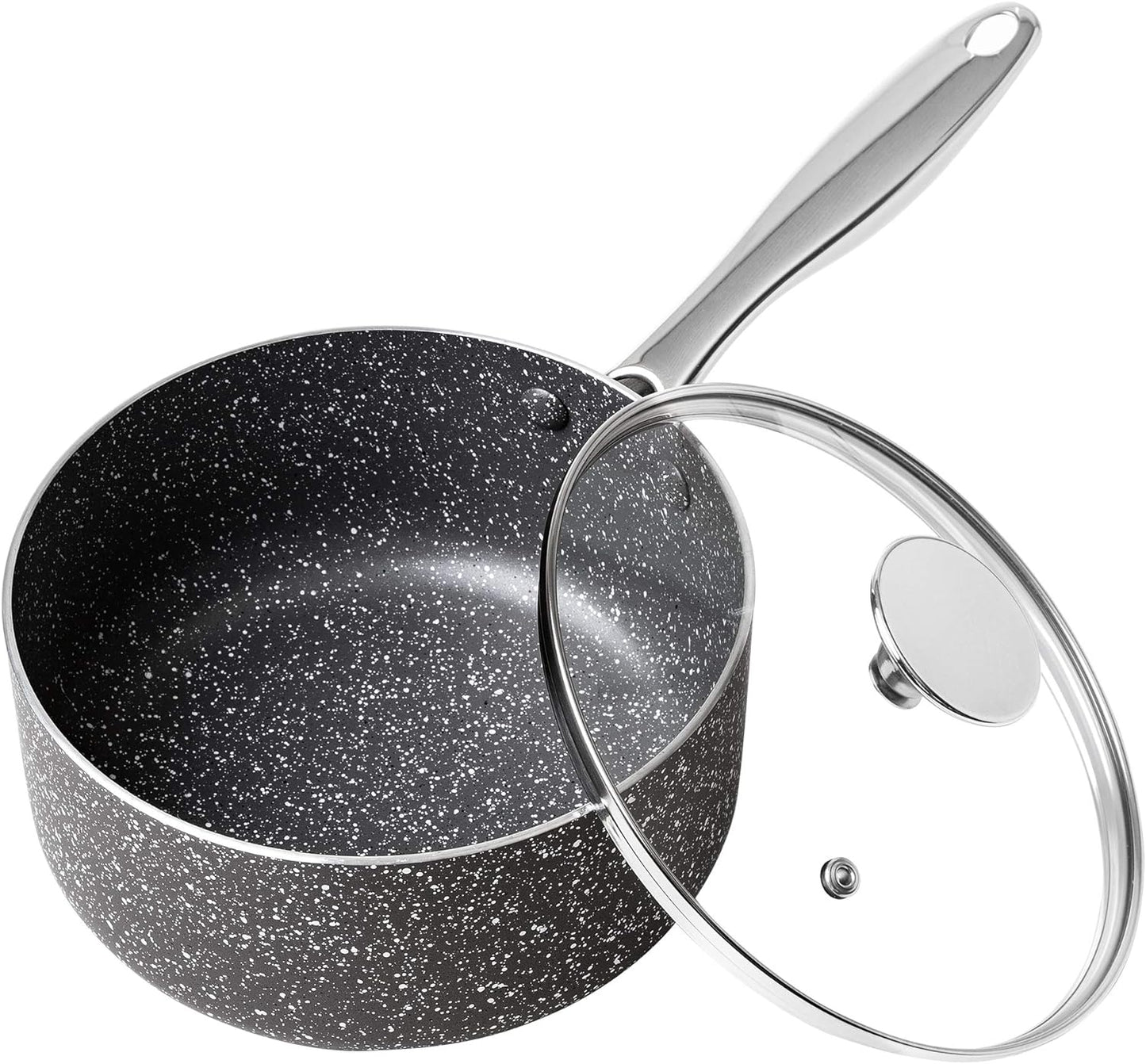 MICHELANGELO Sauce Pan with Lid, 3 Quart Saucepan with Lid Nonstick Small Pot, Granite Sauce Pan with Stainless Steel Handle, 3 Qt Saucepan Induction Compatible