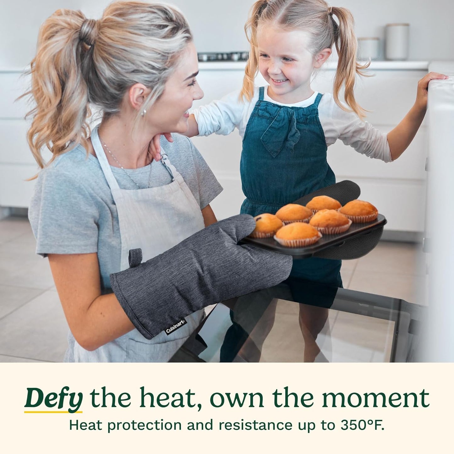 Cuisinart Kitchen Oven Mitts – Heat-Resistant Kitchen Mitts for Oven with Non-Slip Neoprene Palm, Long Cuff, and Cotton Filling – Durable Oven Gloves for Cooking, Baking, & Grilling (Chambray)