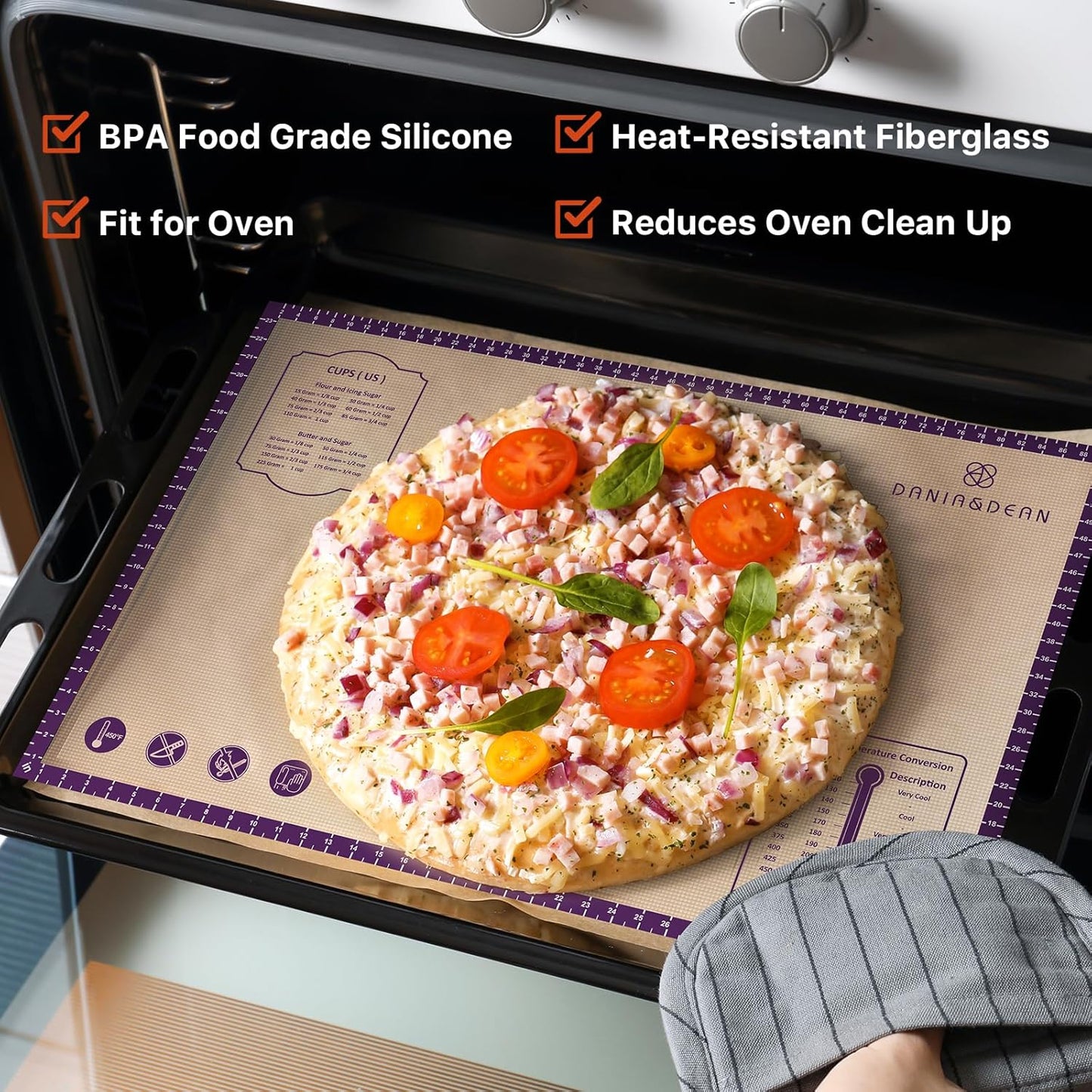 Baking Mat, 24" x36" Silicone Extra Large Non Stick Baking Sheet Mat with Measurement Non-slip Dough Rolling Mat,Reusable Food Grade Silicone Counter Mat for Making Cookies,Macarons,Bread and Pastry