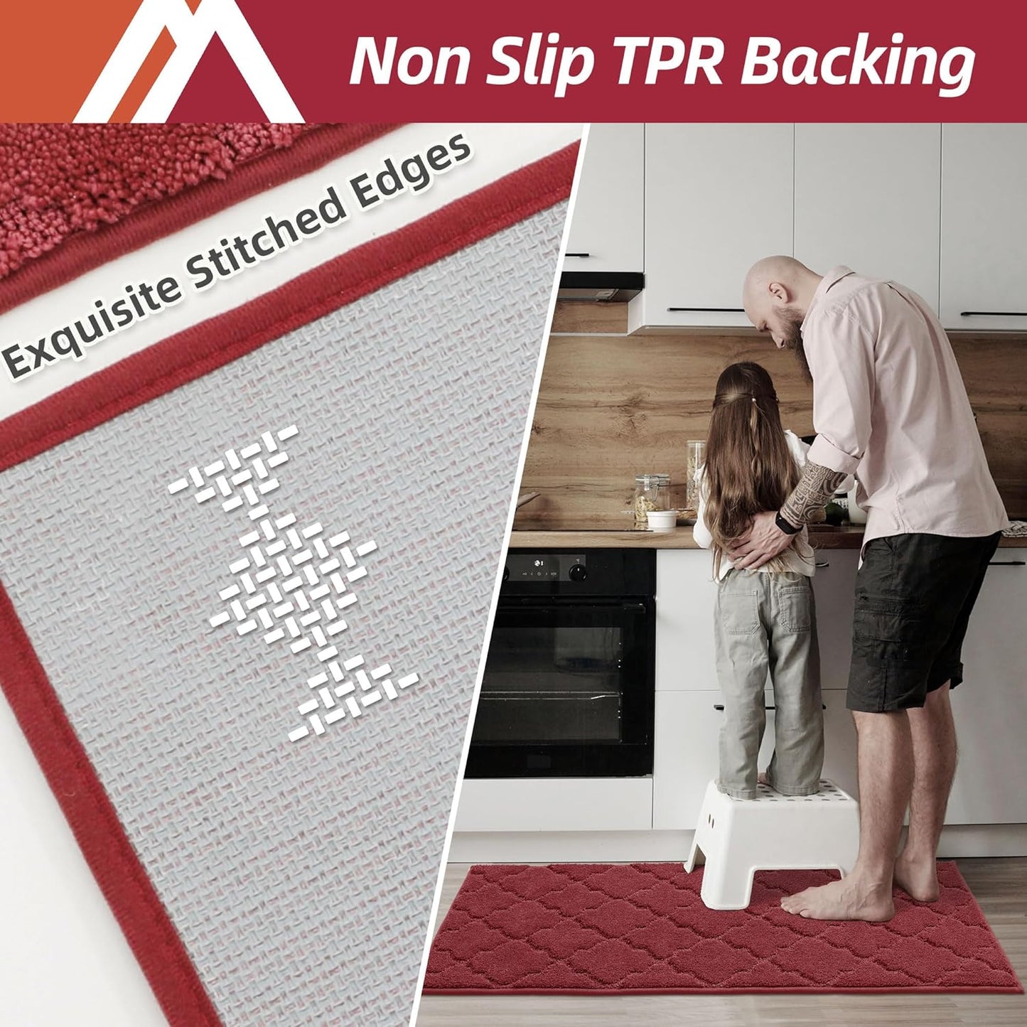 COSY HOMEER Soft Kitchen Floor Mats for in Front of Sink Super Absorbent Kitchen Rugs and Mats 20"x79" Non-Skid Kitchen Mat Standing Mat Washable,Polyester,Red