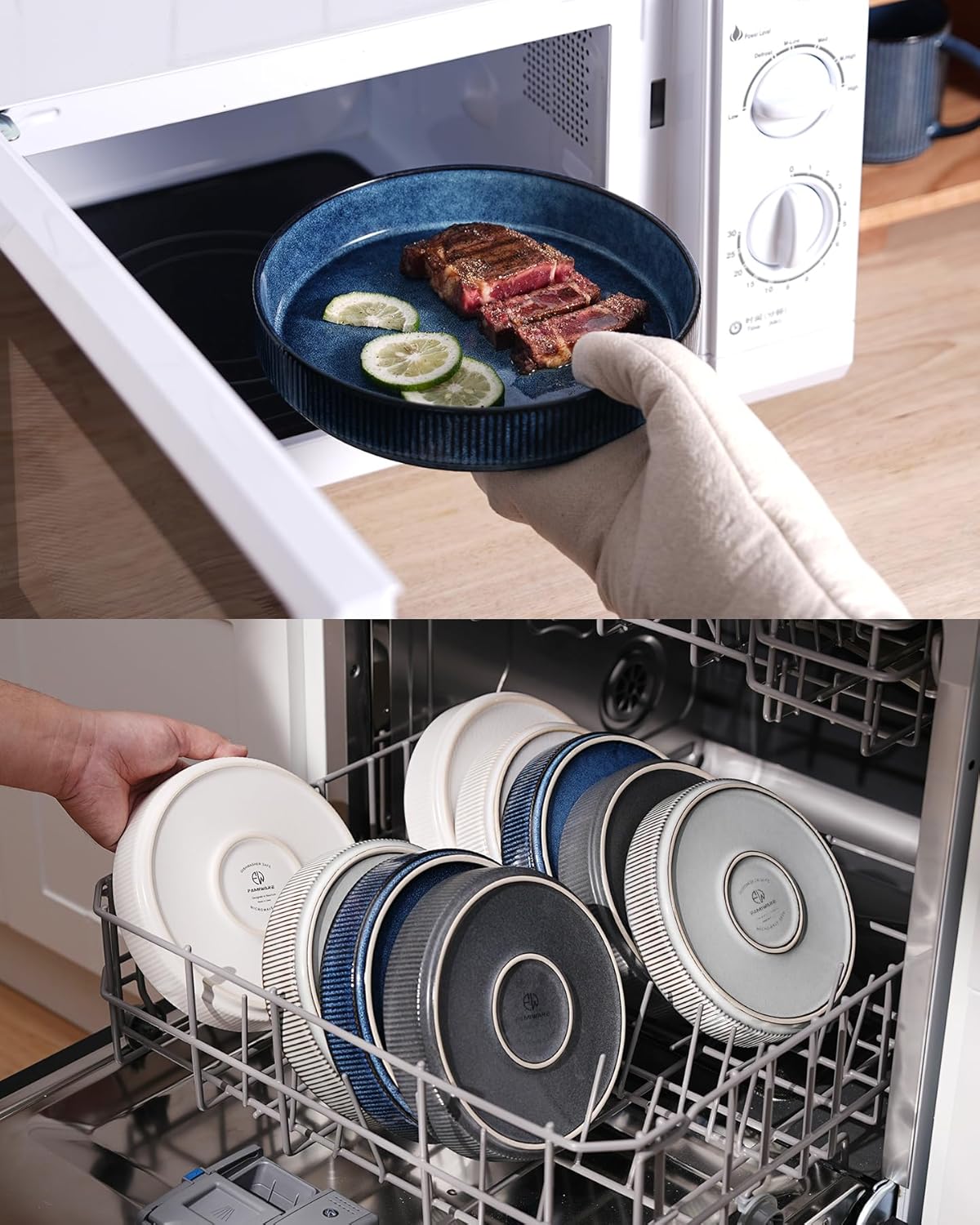 famiware Star 7.5" Pasta Bowls Set, Salad Bowl Set of 6, Double Reactive Glaze, Stackable, Perfect for Your Friend for Housewarming, Thanksgiving, Christmas, Nebulas Blue