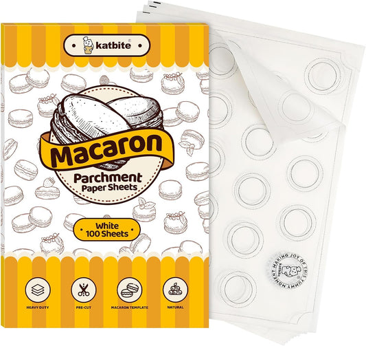 Katbite 100 Macaron Parchment Sheets Template Baking, Cookie Parchment, Printed Circle Baking Stencil for Macaron Cookie, 12x16 In, Non-Stick & Heavy Duty, Pre-cut Paper for Chicken Pizza French Fry