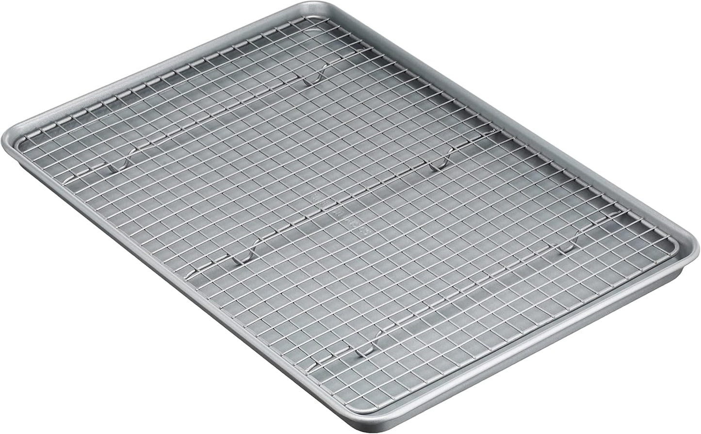 Amazon Basics Ceramic Nonstick Baking Sheet & Cooling Rack Set, Non-Toxic, Half Sheet Size - 1 Pack, Gray