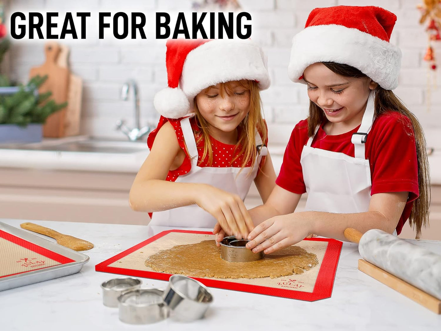 Zulay Kitchen (2 Pack) Silicone Baking Mat Sheet Set - Reusable Baking Mat Nonstick - Half Sheet Baking Mat For Oven - 16.5" x 11.6" (Red)