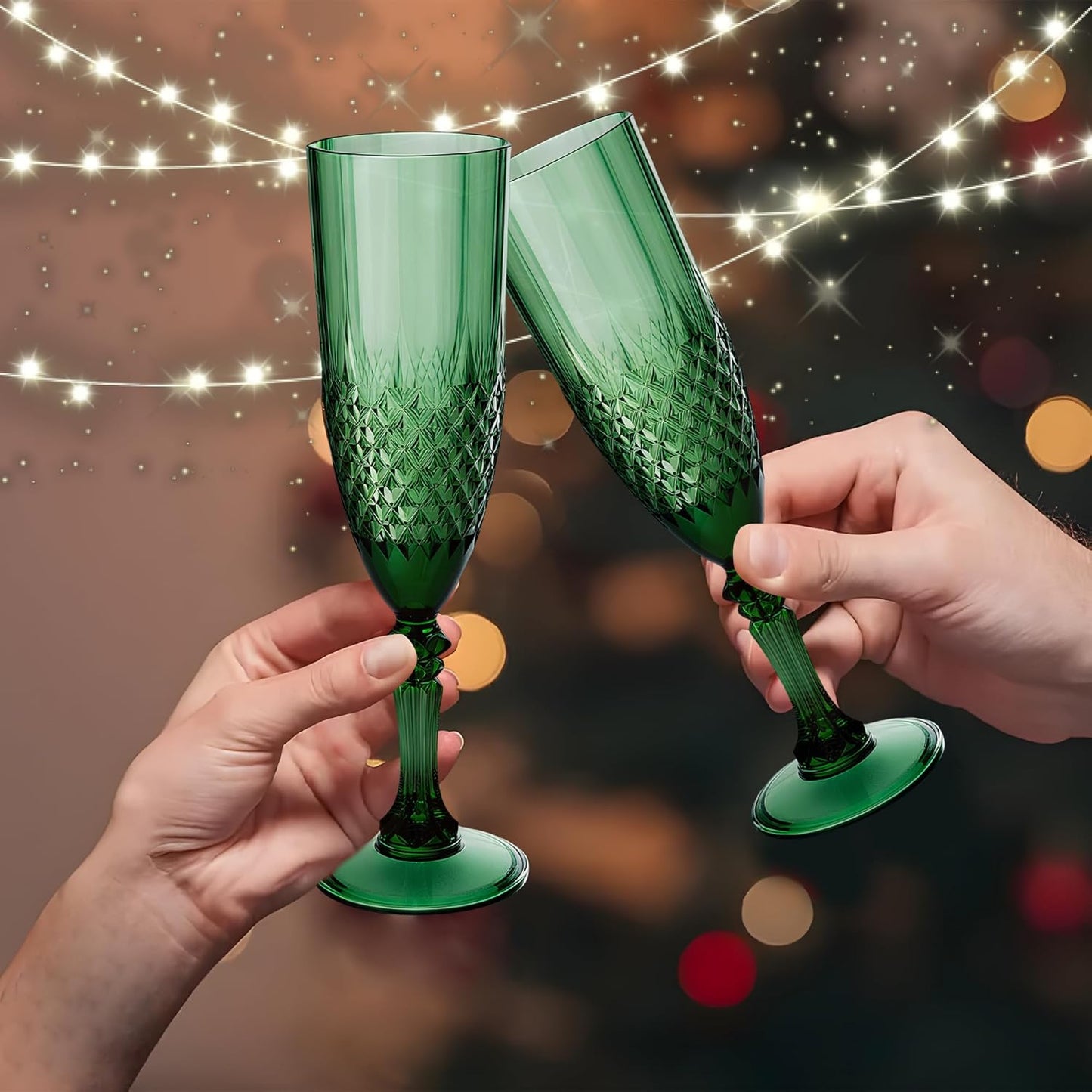 Plastic Champagne Flutes, 12PCS Dark Green Plastic Wine Glasses Goblets Reusable Champagne Flute for Weddings, Bachelor Parties, Toasting, and Events(12, Dark Green)
