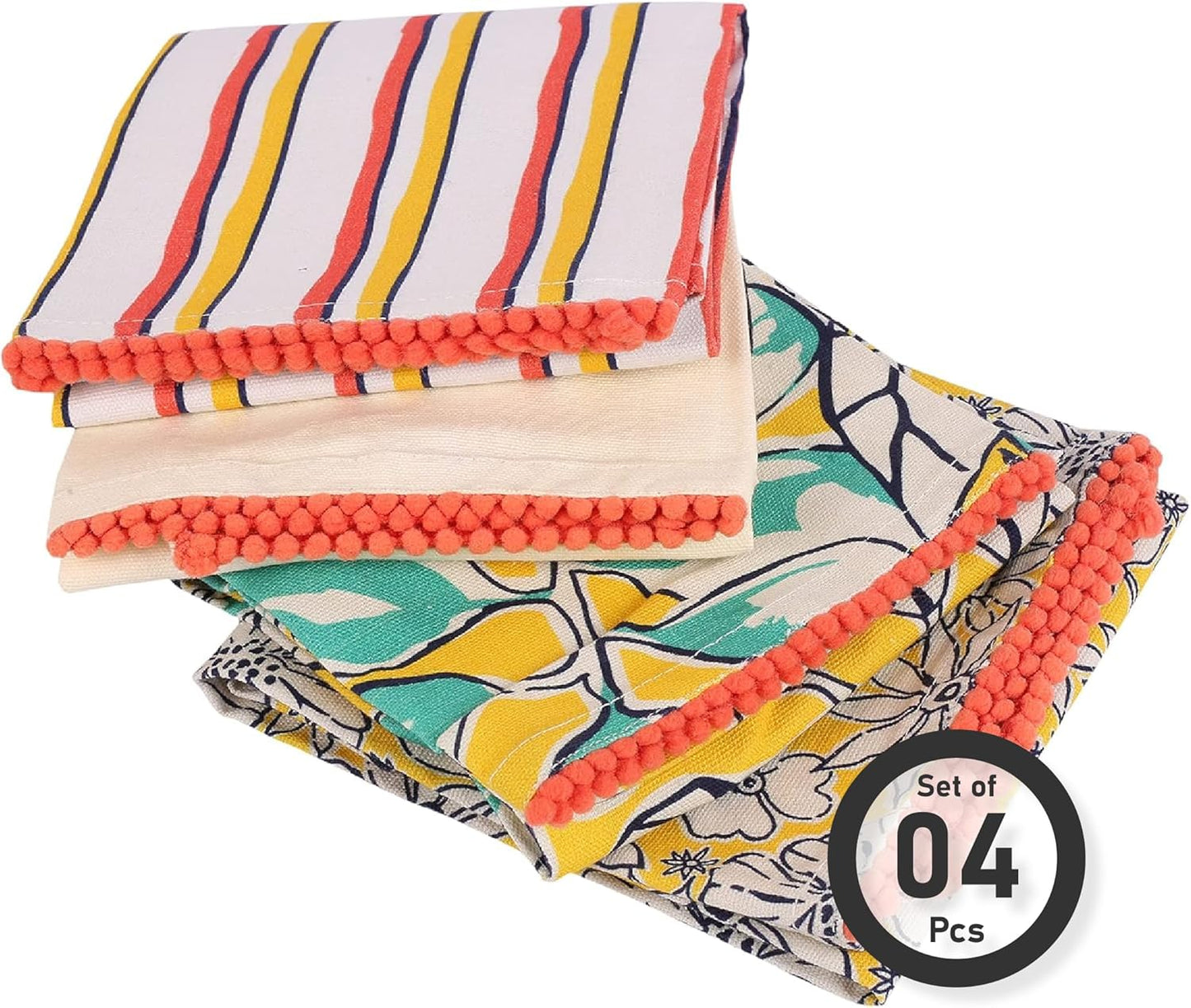 Valentine's Printed Kitchen Dish Bar and Tea Towels Cotton, 18x28 inch with Trims, Cotton Dish Towel Sets (Yellow, Set of 4)