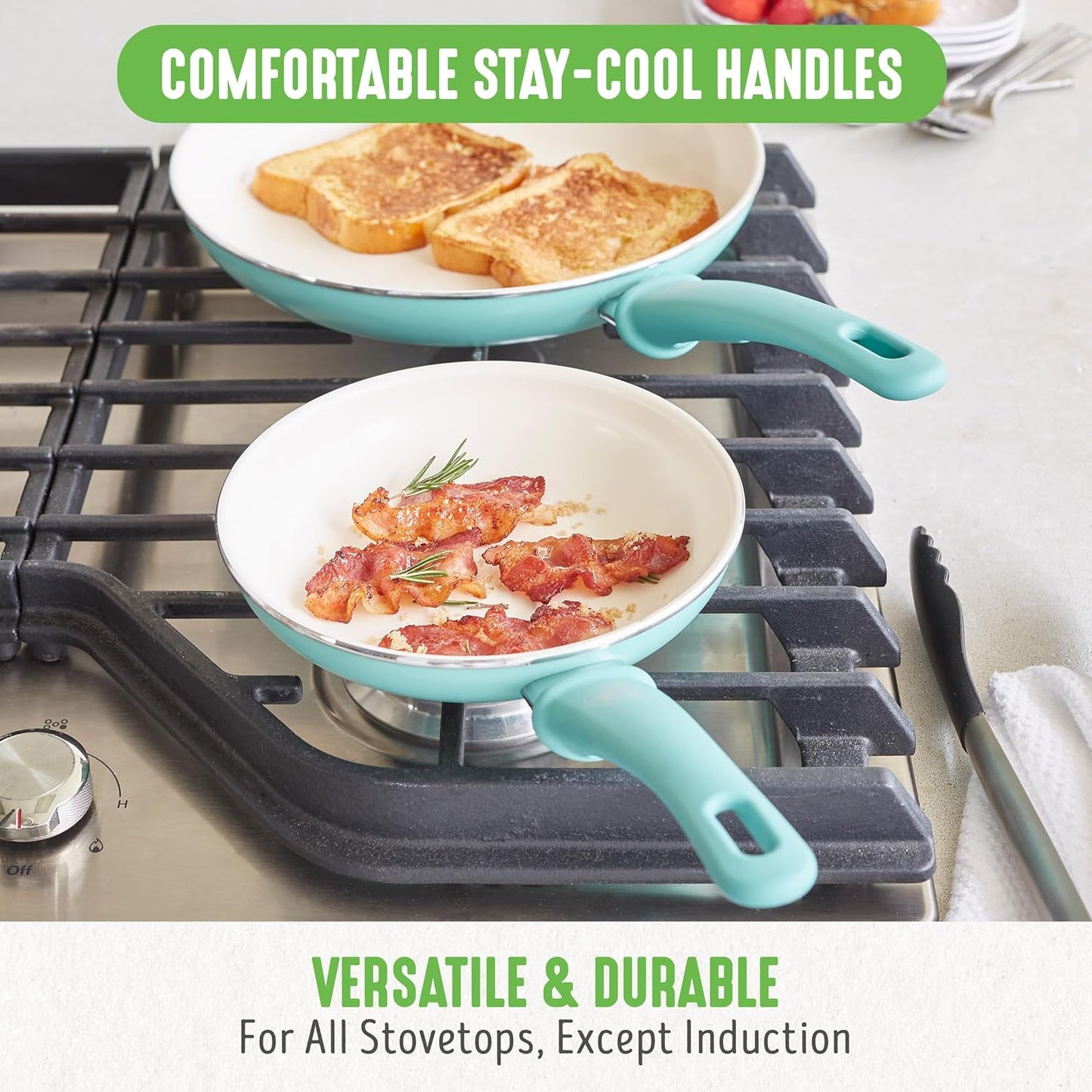 GreenLife Soft Grip 16 Piece Cookware Set, Non-Toxic PFAS-Free Ceramic Nonstick, Pots, Frying, Sauce, Saute, Glass Lids, Stay-Cool Handles, Wobble Free Bases, Dishwasher & Oven Safe, Turquoise