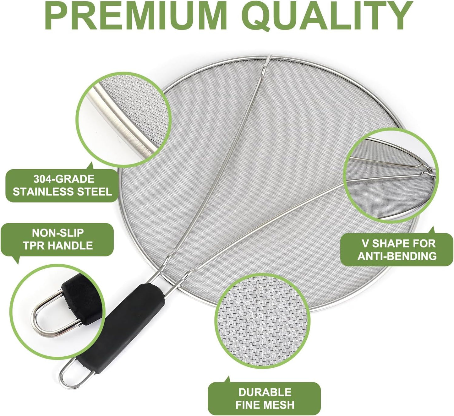 13'', 11.5'', 9.8'' Stainless Steel Grease Splatter Guard for Frying Pan with Comfortable Grip Handle, Ultra Fine Mesh Prevents Oil Splatters and Messes, Heavy Duty Splatter Screen