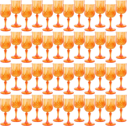 Plastic Wine Glasses，Plastic Goblets Vintage Style Cordial Drinking Glasses for Wedding Reception, Grand Event Party Supplies (48, Pumpkin orange)
