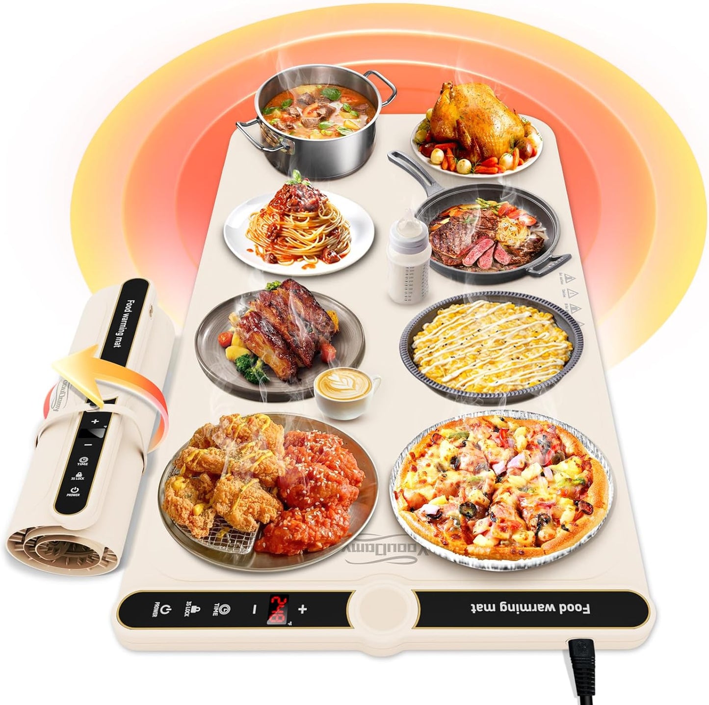 Warming Mat for Food Extra Large - Food Warming Mat, 31.7"x15" Heating Mat for Food with 9 Temperature Settings and 6H Timer, Full Surface Heating Warming Tray for Parties Daily Use(Beige)