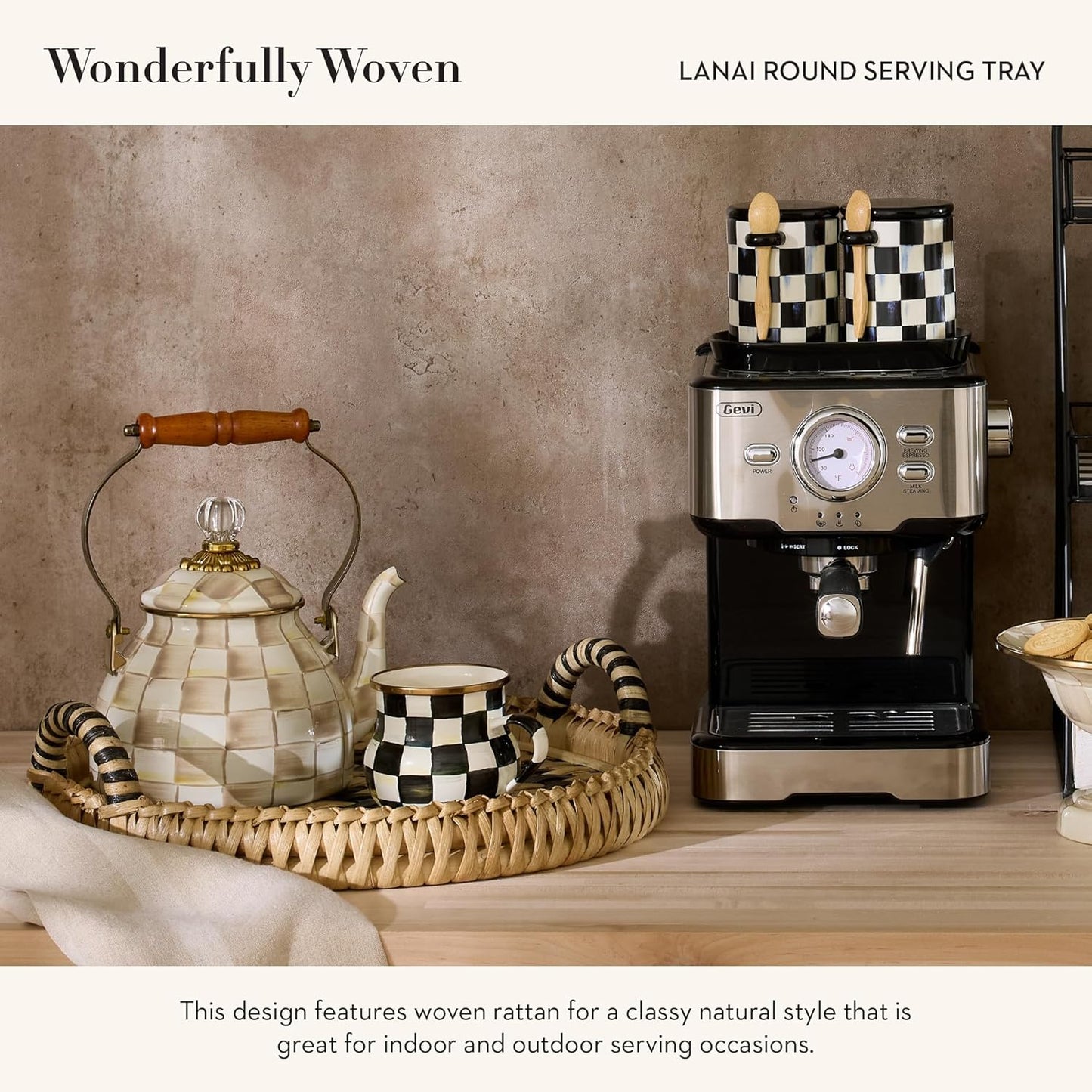 MACKENZIE-CHILDS Lanai Round Serving Tray, Decorative Tray for Food and Home Decor