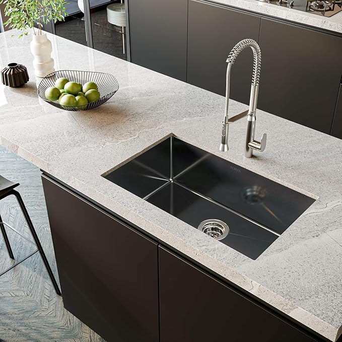 TORVA 32 x 19 Inch Gloss Black Ceramic Coating with NanoTek Undermount Kitchen Sink,PVD Coated Gunmetal Sink, 16 Gauge Stainless Steel Wet Bar or Prep Sinks Single Bowl, Dark Gray