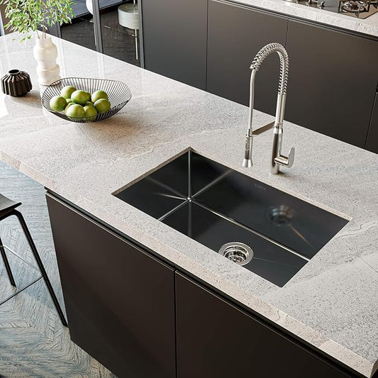 TORVA 32 x 19 Inch Gloss Black Ceramic Coating with NanoTek Undermount Kitchen Sink,PVD Coated Gunmetal Sink, 16 Gauge Stainless Steel Wet Bar or Prep Sinks Single Bowl, Dark Gray