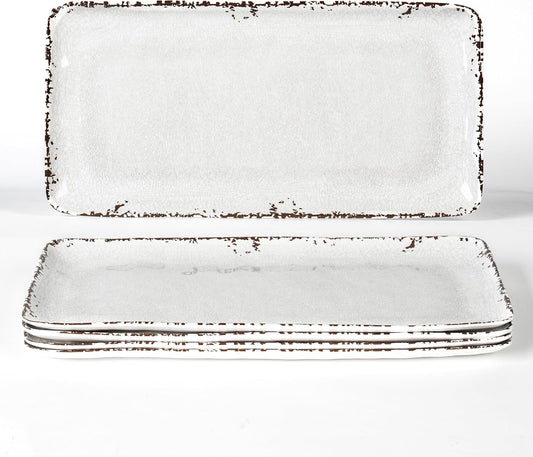 4-Pack 14" x 7" White Serving platter Set, Reusable Farmhouse Melamine Serving Platters for Cookie, Appetizer, Charcuterie, Snack, Party Food Display - Stackable Kitchen CounterTop Tray.