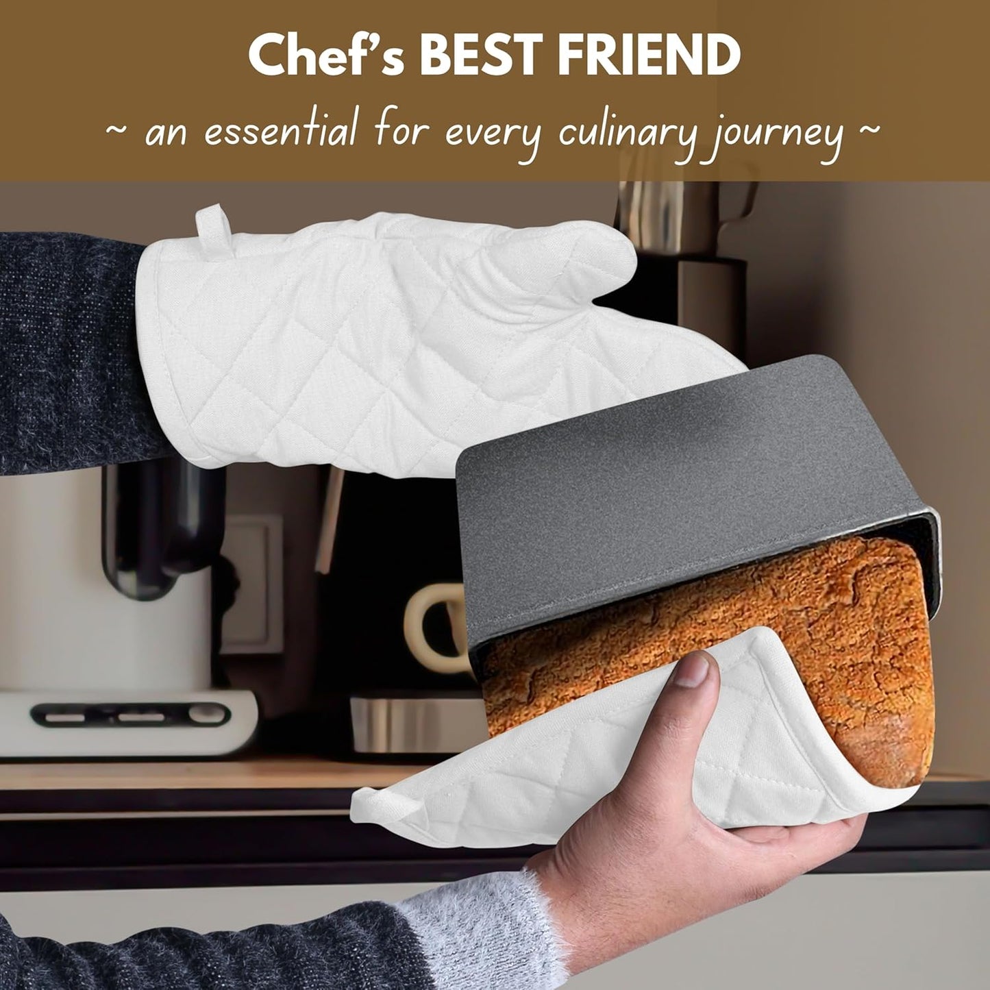 Native Fab 4 Piece Set - 2 Oven Mitts & 2 Potholders, Heat Resistant, 100% Cotton, Quilted Design, Non-Slip Grip, Machine Washable, Ideal for Baking, Cooking, BBQ, Kitchen Protection - White