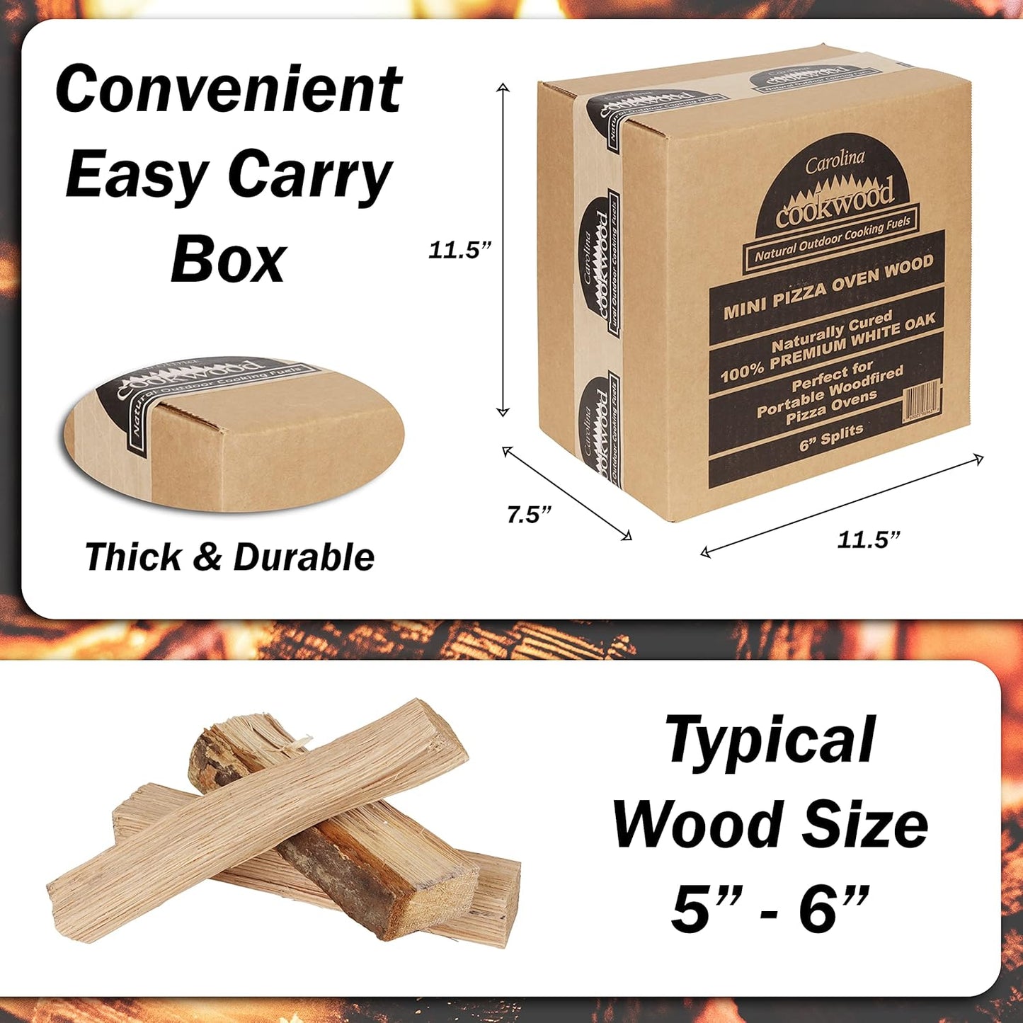 Mini Pizza Oven Wood 6 Inch Firewood Pizza Logs Naturally Cured White Oak Hardwood for Portable Wood Pizza Ovens 790 Cubic Inches, Approximately 12-14lbs