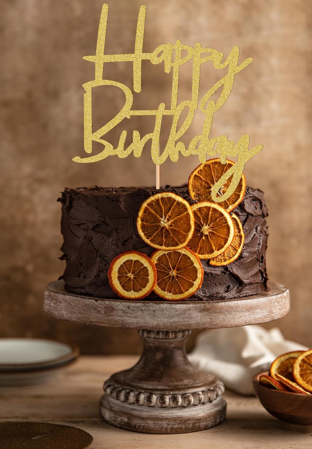 Happy Birthday Cake Topper - Glitter Gold Birthday Cake Top Decorations (Gold)