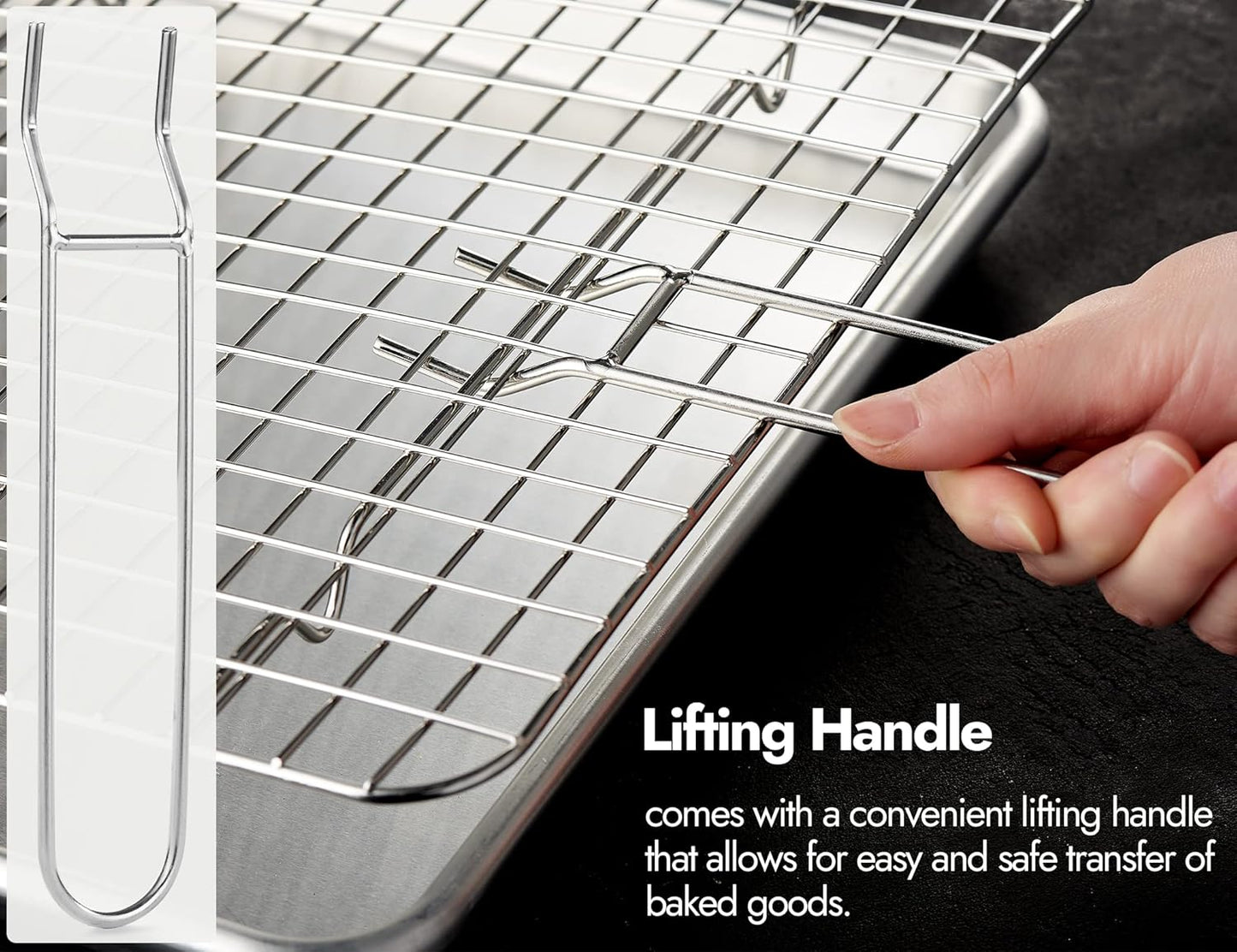 CURTA 2 Pack Chef Cooling Rack,NSF Listed 18/8 Stainless Steel Oven Safe Grid Wire Cookie Cooling Racks for Baking & Cooking - 16.8" X 24.4" Commercial Grade comes with Lifting Handle …