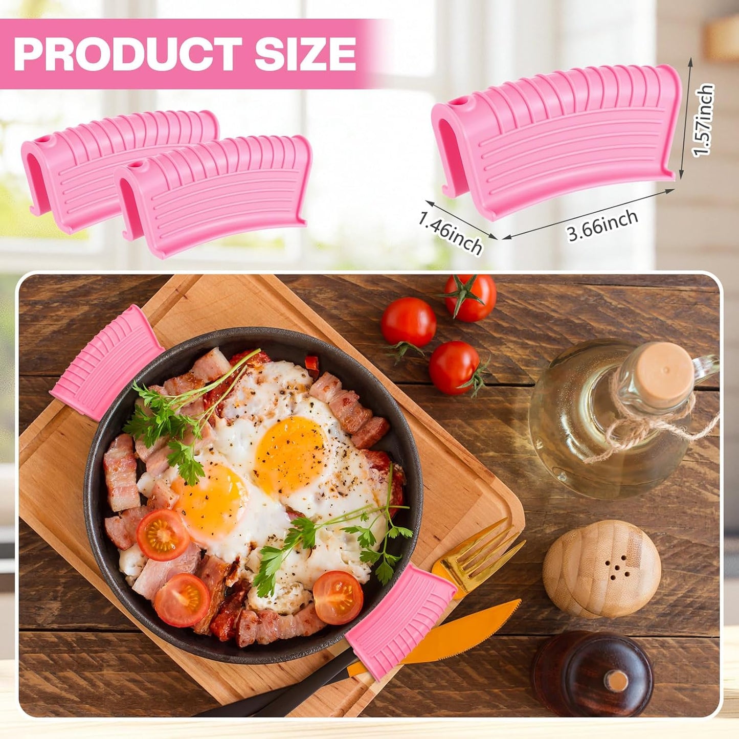 Patelai 4 Pcs Silicone Assist Hot Pan Handle Holder Pot Handle Covers for Cast Iron Skillets Holder Sleeve Nonslip Heat Resistant Pan Cover for Enameled Griddles Casserole Frying Cookware(Pink)