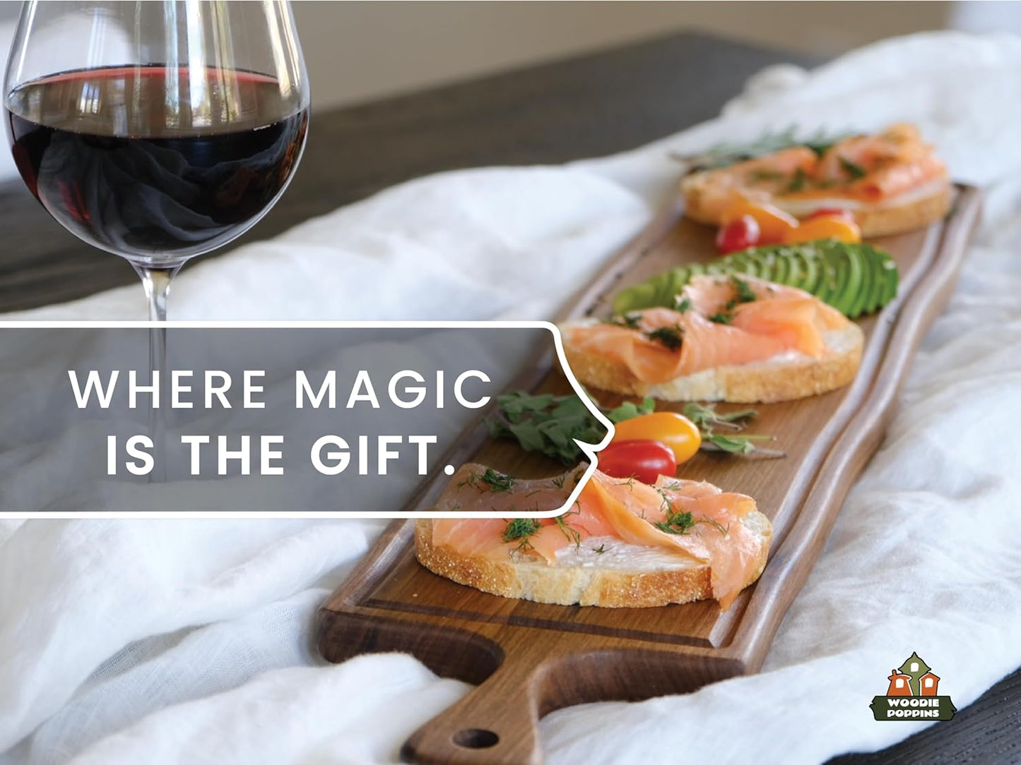 Elegant Walnut Wood Long Serving Board with Handle - Charcuterie Wooden Board - Stylish Versatility for Culinary Delights - Reversible with Juice Groove - 27.6x6.3x0.8 in - Woodie Poppins (Medium)