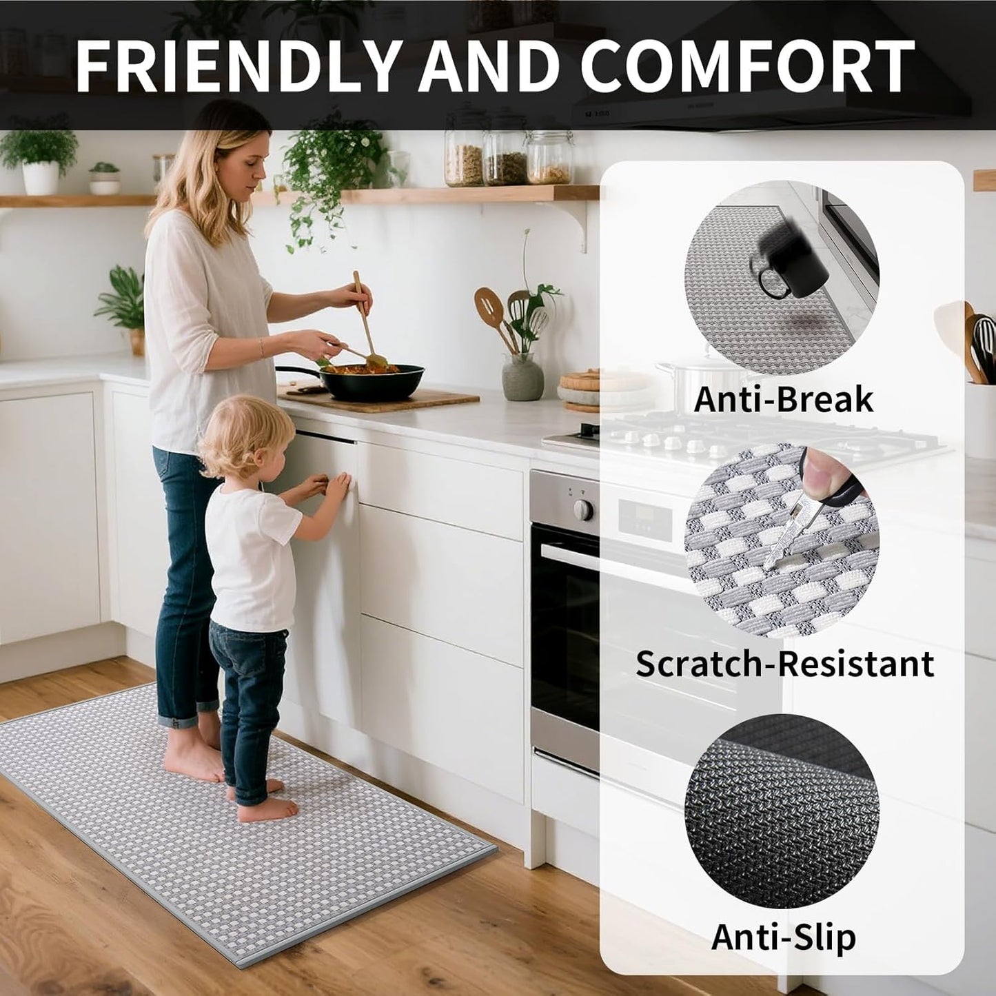 Kitchen Mat Kitchen Rugs Sets of 2 PCS Non Slip Washable, Super Absorbent Soft Braided Kitchen Mats for Floor, Rubber Backing Comfort Standing Kitchen Sink Mat Runner Rug, Gray 17"x28"+17"x59"