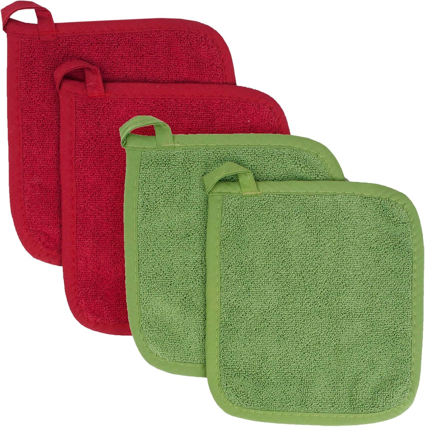 RITZ Terry Potholder & Hot Pad: Unparalleled Heat Resistant, Durable 100% Cotton – Ergonomically Designed for Optimal Grip – Easy-Care Machine Washable – 4-Pack, Cactus/Paprika