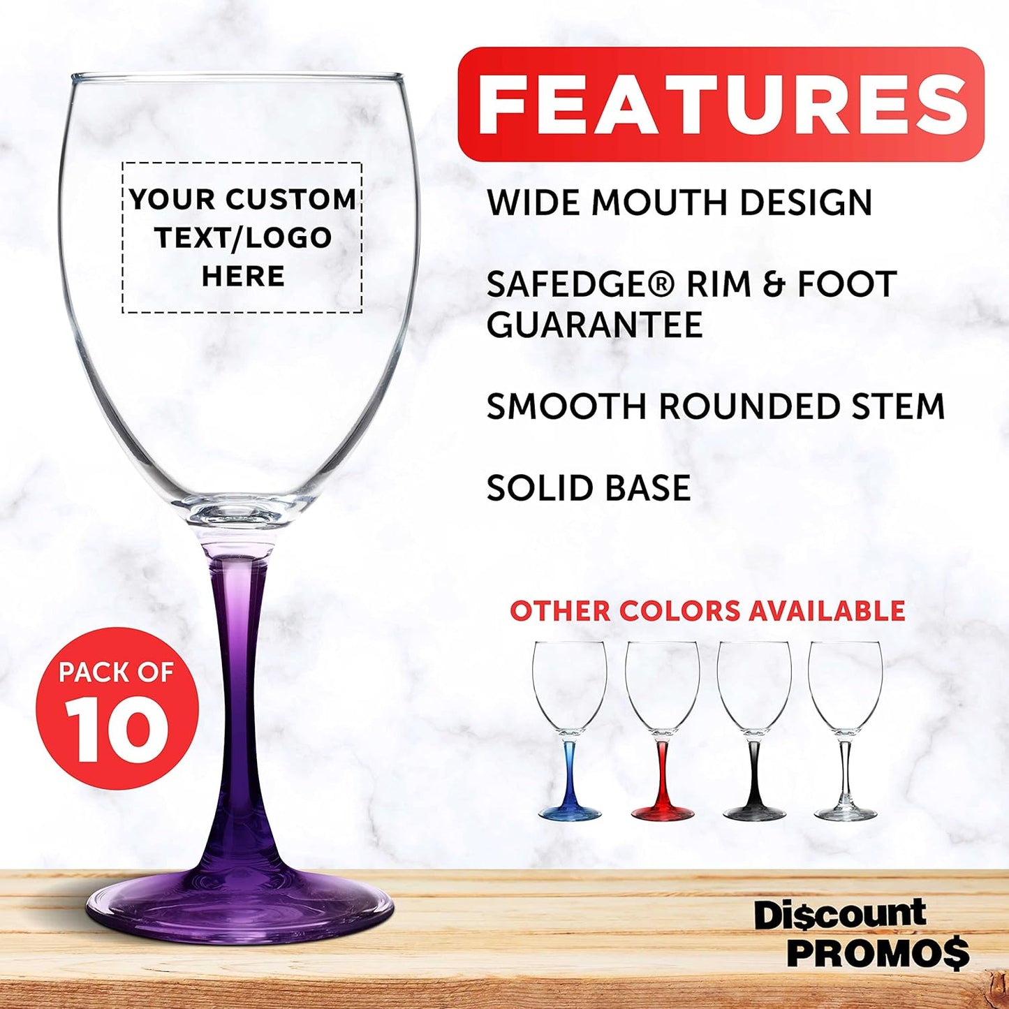 Custom Nuance Wine Glasses by ARC 10.5 oz. Set of 10, Personalized Bulk Pack - Restaurant Glassware, Perfect for Red Wine, White Wine, Cocktails - Purple