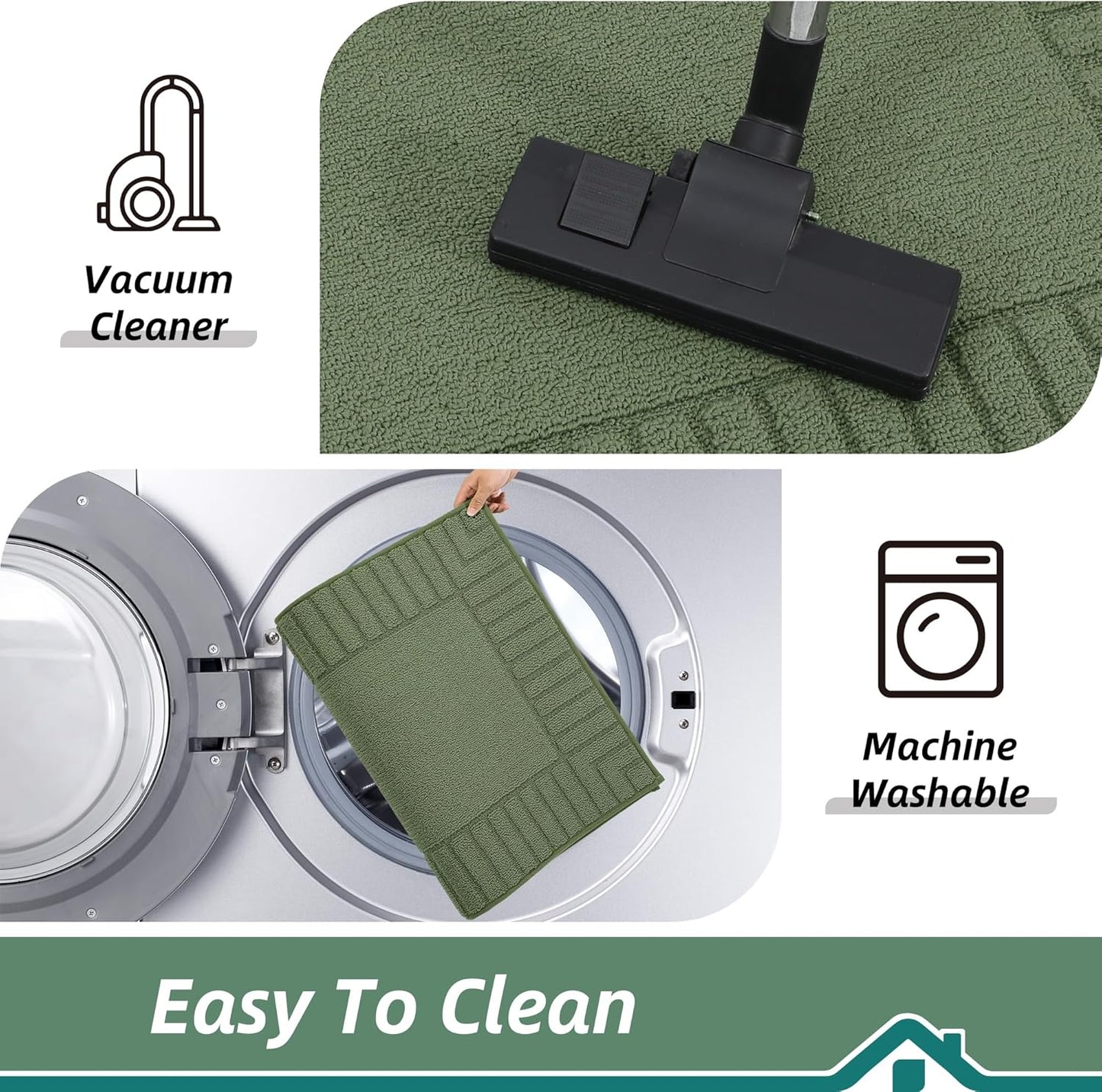 BEQHAUSE-Kitchen-Rugs-Non Slip-Kitchen-Mats-for-Floor Machine Washable Kitchen Rugs Absorbent Kitchen Carpet with TPR Non Skid Backing,Green, 24”x60”