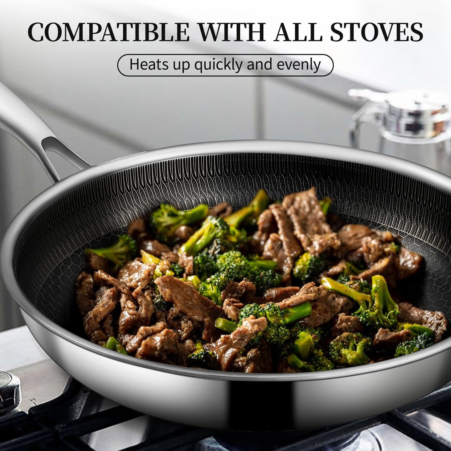 Stainless Steel Frying Pan with Lid - 11 Inch Nonstick Frying Pan with Lid, Honeycomb Stainless Steel Skillet Omelet Chef's Pan with Stay Cool Handle, Induction Compatible, PFOA Free