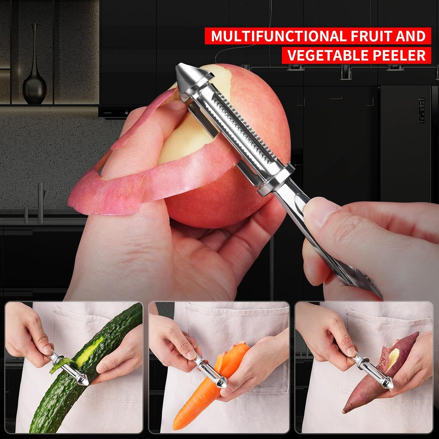 MAD SHARK Ultra Sharp Vegetable Peelers for Kitchen Fruit Apple Potato Peelers,Design with Ergonomic Non-Slip Handle, Y+I Shaped Stainless Steel Serrated(2pc）