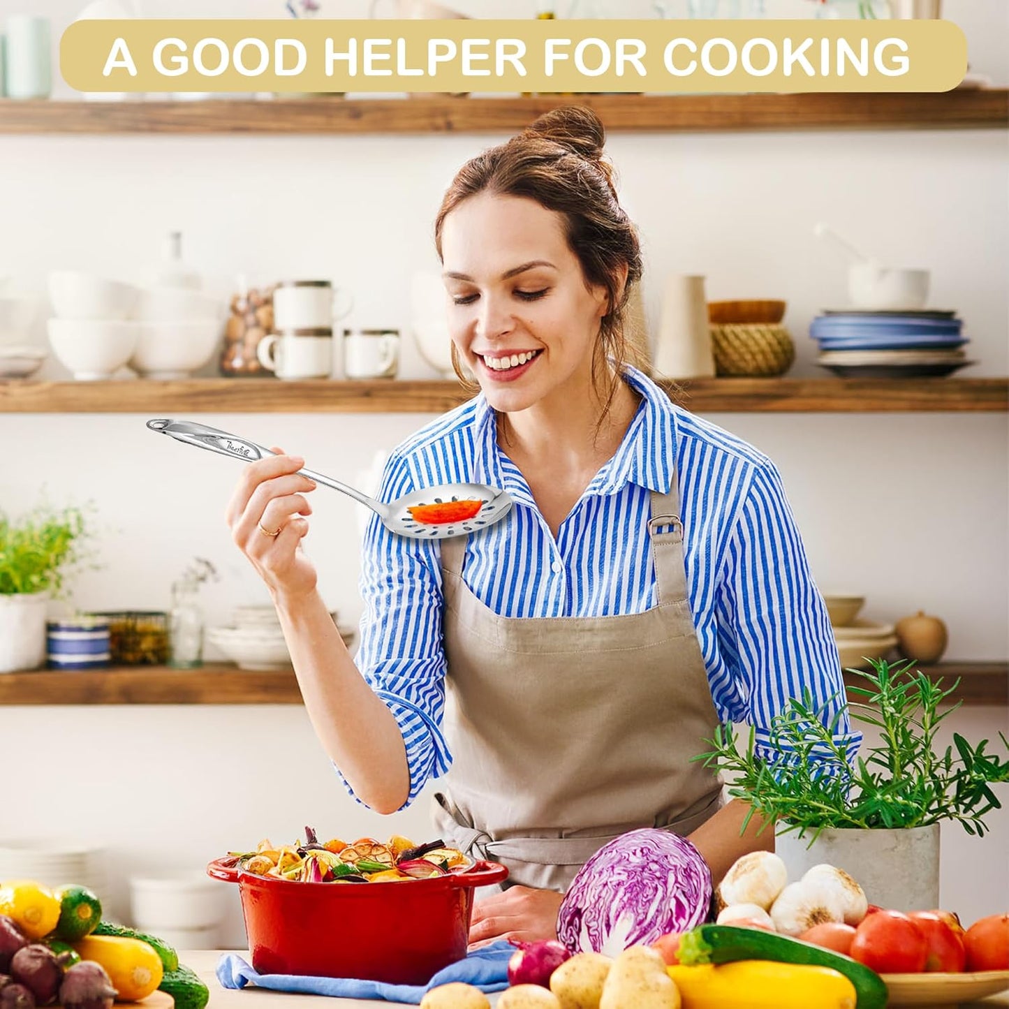 Stainless Steel Colander - Premium Kitchen Strainer with Ergonomic Handle, Perfect for Vegetables, Pasta, and More - Durable and Easy to Clean