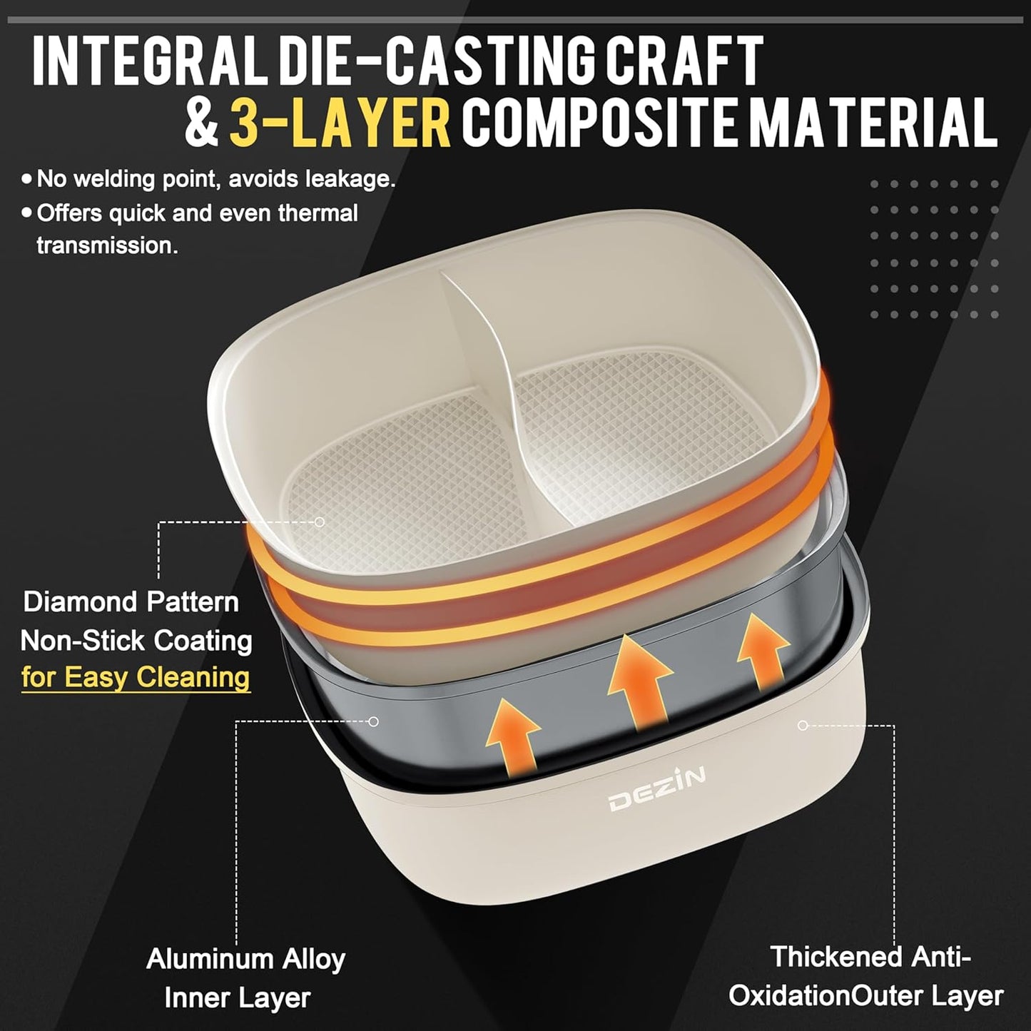 Dezin Hot Electric Shabu Shabu Pot, 5.5L Double-Flavor, Removable Non-Stick Dual Sided Cooker, 3" Depth Divided Pot with Multi-Power Control, 2 Silicone Ladles