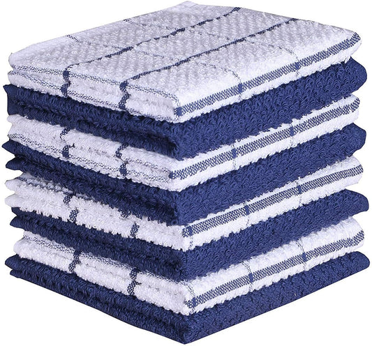 AMOUR INFINI Cotton Kitchen Dish Cloths Set of 8 – Highly Absorbent, Super Soft Premium Terry Cleaning Cloth (12"x12" Inch) Premium Dishcloths for Washing Dishes (Blue)