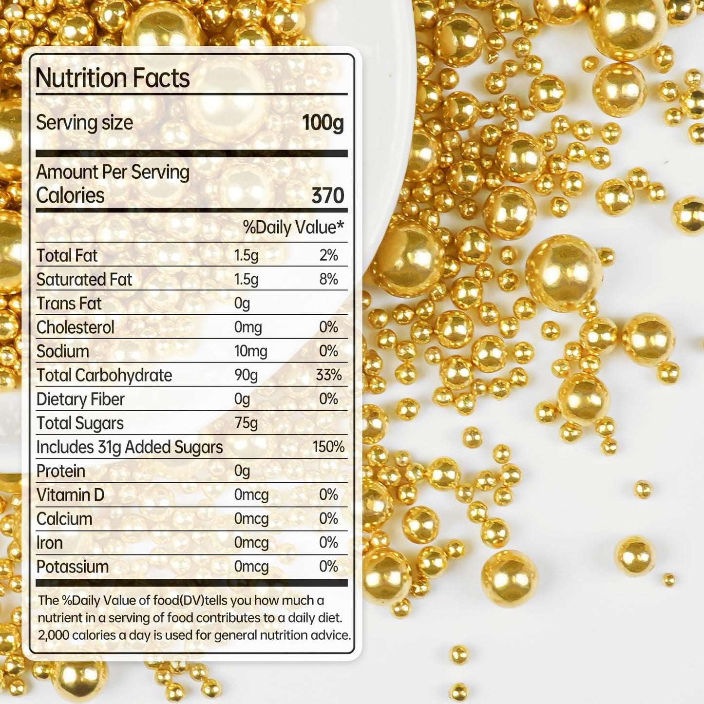 Gold Pearl Sprinkles for Cake Decorating, 150g/5.29oz, Mix Size, Edible Sugar Candy Pearls, Cake Decorations, Cupcake, Cookies, Ice cream Topper, Holiday, Wedding Party, Easter, Christmas Supplies