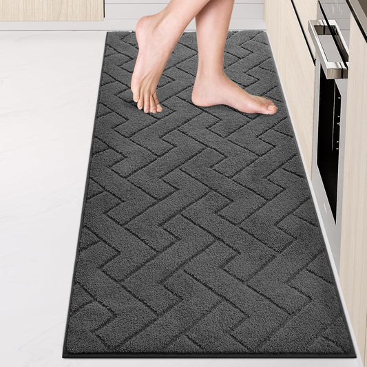 Machine Washable Kitchen Rugs 24" x 70", Non-Slip Kitchen Runner Rugs Mats for Floor, Absorbent Comfort Standing Mats for Kitchen, Sink, Laundry and Hallway, Rolled Packaging, Charcoal