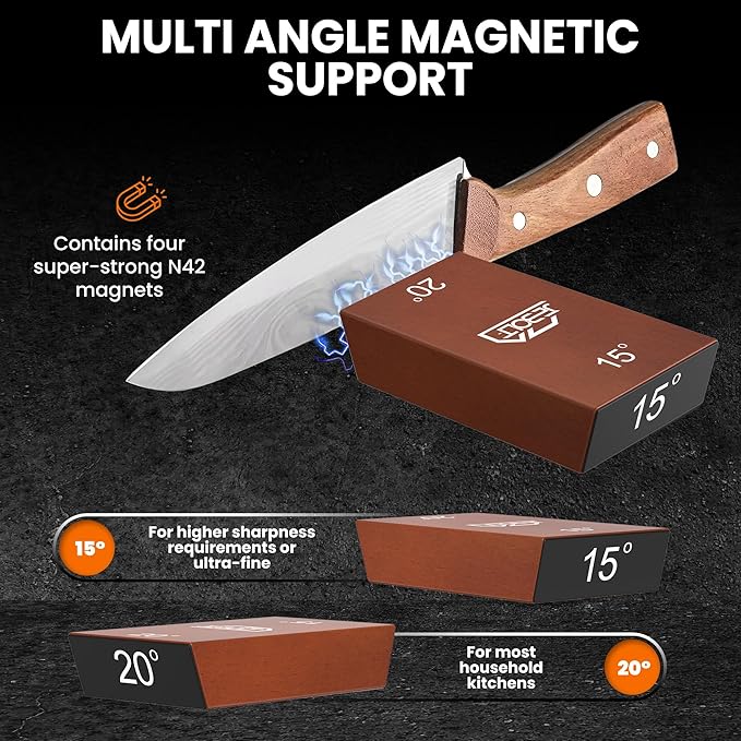 Rolling Knife Sharpener, Rolling Knife Sharpener kit with 2 diamond and blue ceramic for Steel, Knife sharpener roller with 15 & 20 degree Magnetic Angle for Kitchen Knives