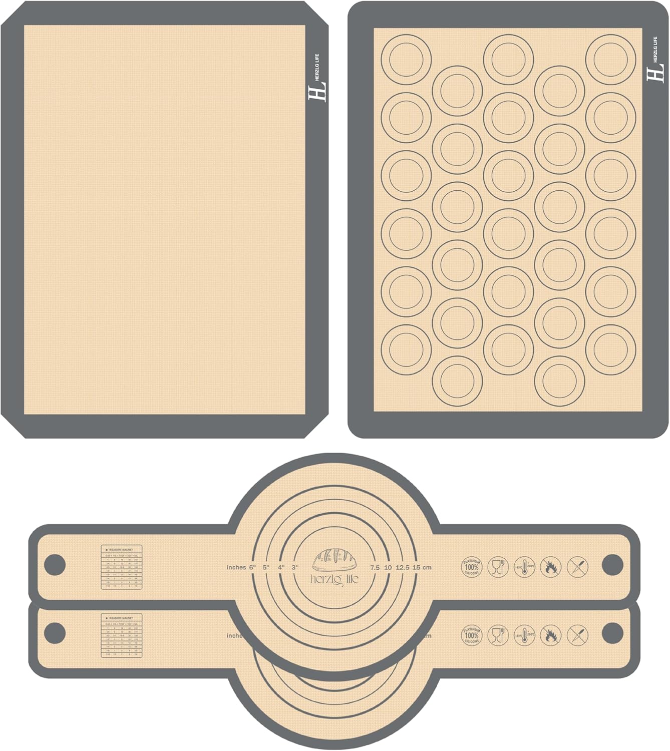 Silicone Baking Mat Cookie Sheet for Oven, Non-Stick Reusable Food Safe silicone mats for baking, Baking Sheet Liner, Oven Baking Sheet for Making Bread, Cookies,Macaron,Pizza(1+1 +2)