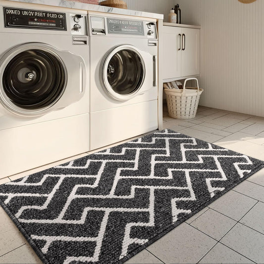 hicorfe Kitchen Rugs and Mats Sets,Super Absorbent Polypropylene Non-Slip Rug,Soft Comfort Floor Mat,Washable for Kitchen,Hallway,Office,Sink,Laundry(24" x 35",Black)