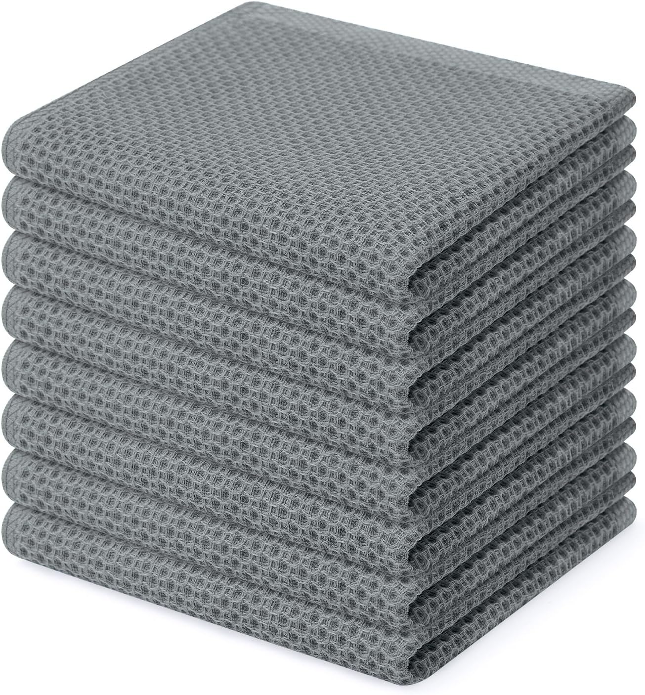 Homaxy 100% Cotton Waffle Weave Kitchen Dish Cloths, Ultra Soft Absorbent Quick Drying Dish Towels, 12 x 12 Inches, 8-Pack, Grey