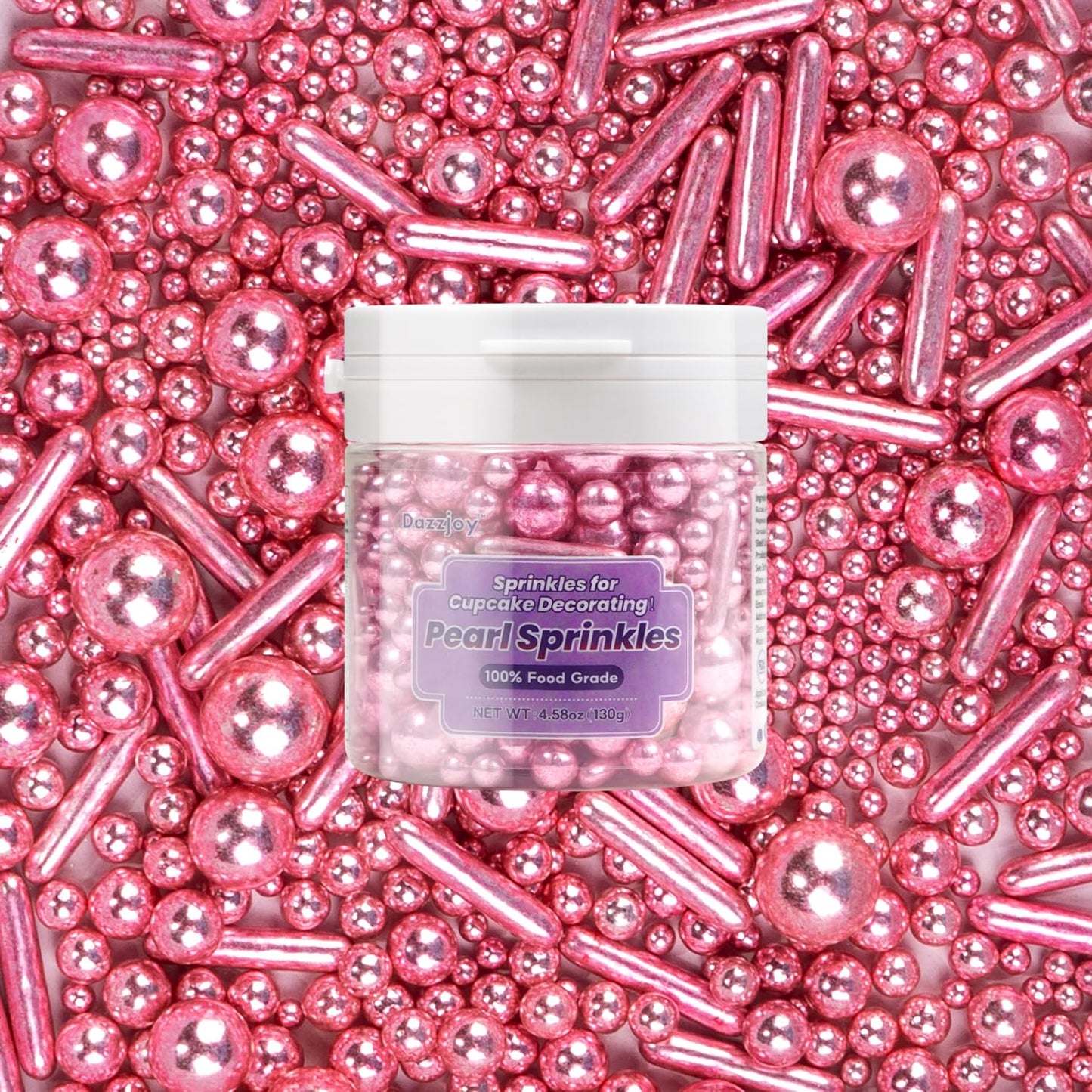 Dazzjoy Rose Gold Pearl Rods Sprinkles, 130g/4.58oz, Mix Size, Pearl Sprinkles for Cupcake Decorating, Cupcake Toppers, Cake Decorations, Ice Cream, Wedding Party Valentines Easter Supplies