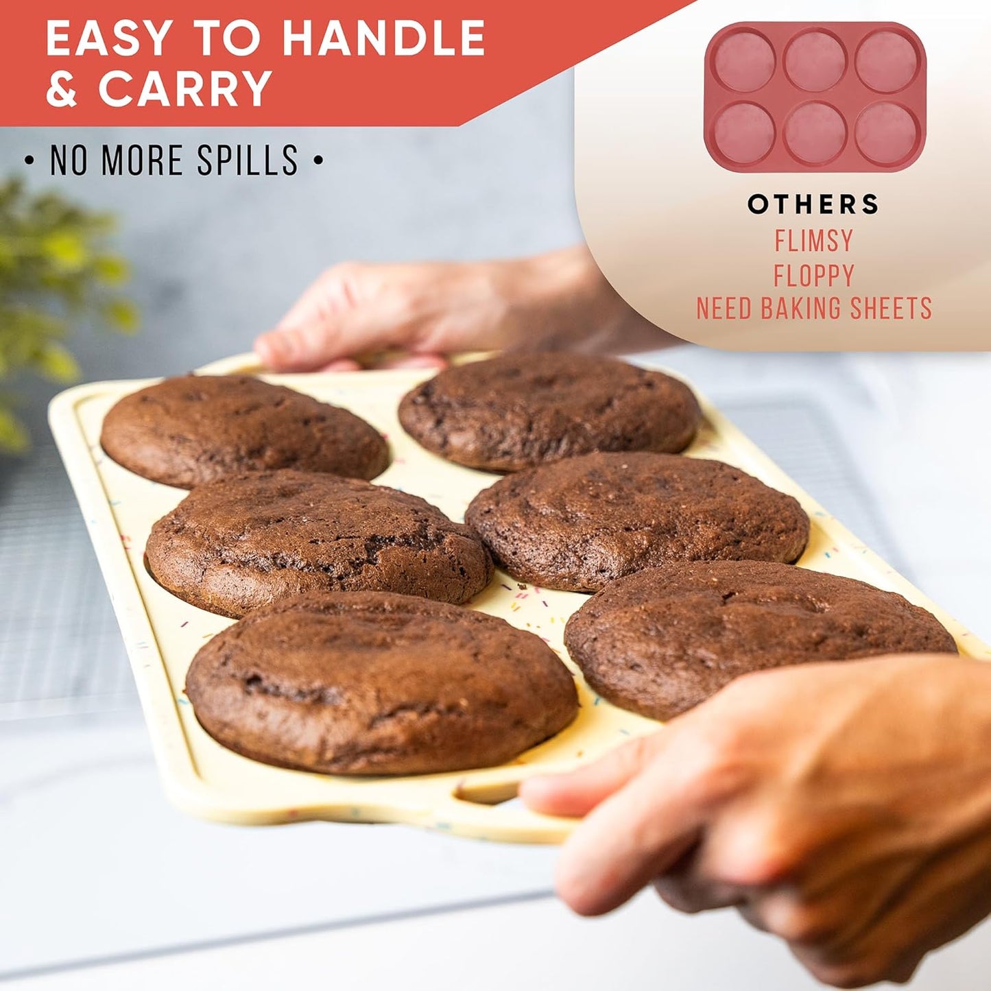 Jumbo Top Silicone Muffin Pans for Baking, 4 Inch Silicone Jumbo Muffin Pan 6 Cup, Egg Pan for Baking English muffins, Whoopie Pies, Corn Bread Bites, Confetti Muffin Top Pans Non Stick