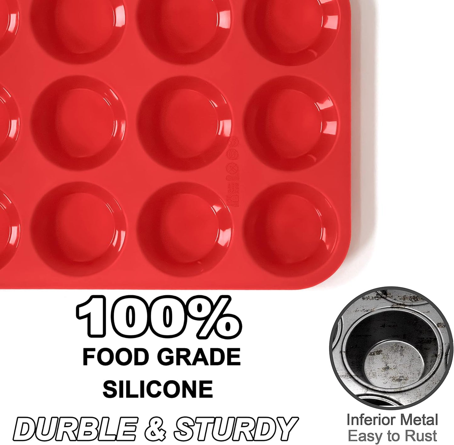 Anaeat Silicone Muffin Pan set- Mini 24 Cups Cupcake Tray, Non-Stick Silicone Baking Molds for Making Muffin Cakes, Cupcake, Chocolate, Bread,Tart and Desserts, Just Pop Out (2 Pack)